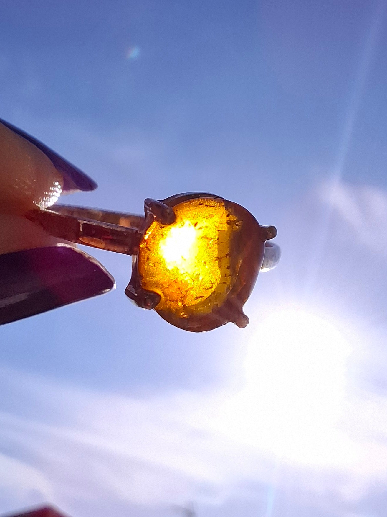 Baltic Amber Ring, size large W, 925 Silver, Fossil (Ref: AR27)