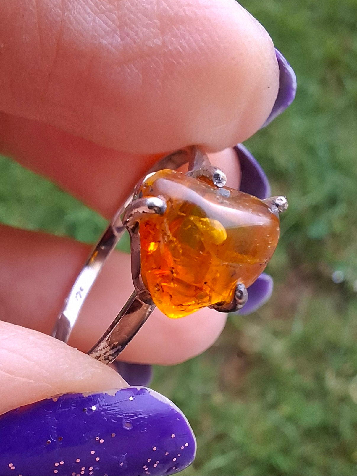 Baltic Amber Ring, size large Y, 925 Silver, Fossil (Ref: AR40)