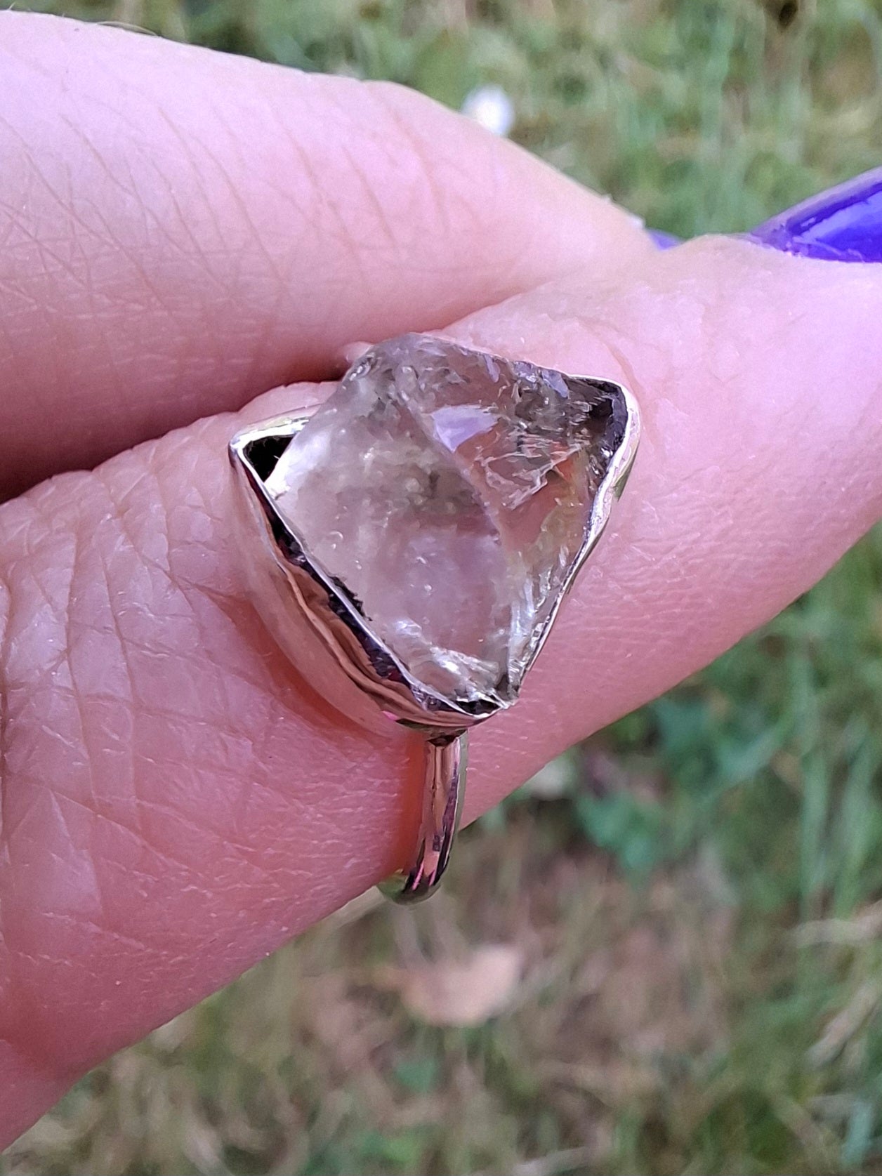 Libyan Desert Glass Ring, size small M, 925 Silver, Tektite (Ref: LR19)