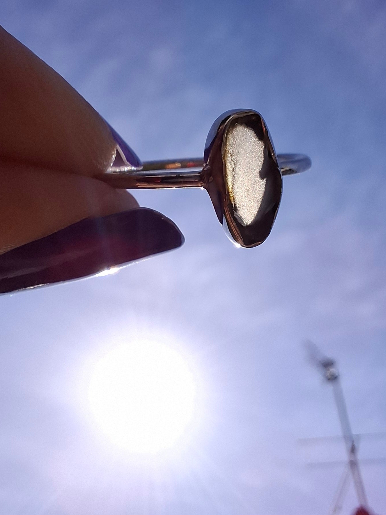 Moldavite Ring, size large R, 925 Silver, Tektite (Ref: R48)