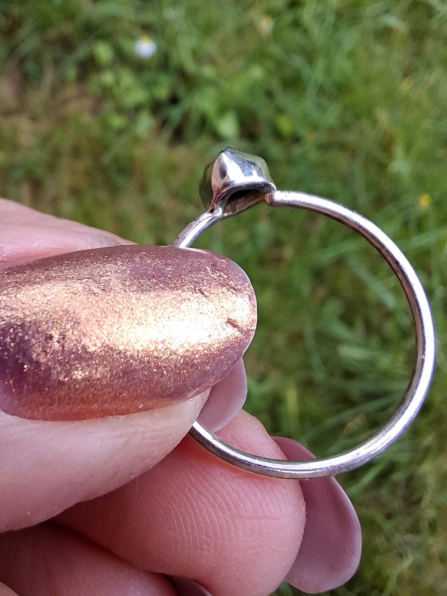 Moldavite Ring, size R, 925 Silver, Tektite (Ref: R64)