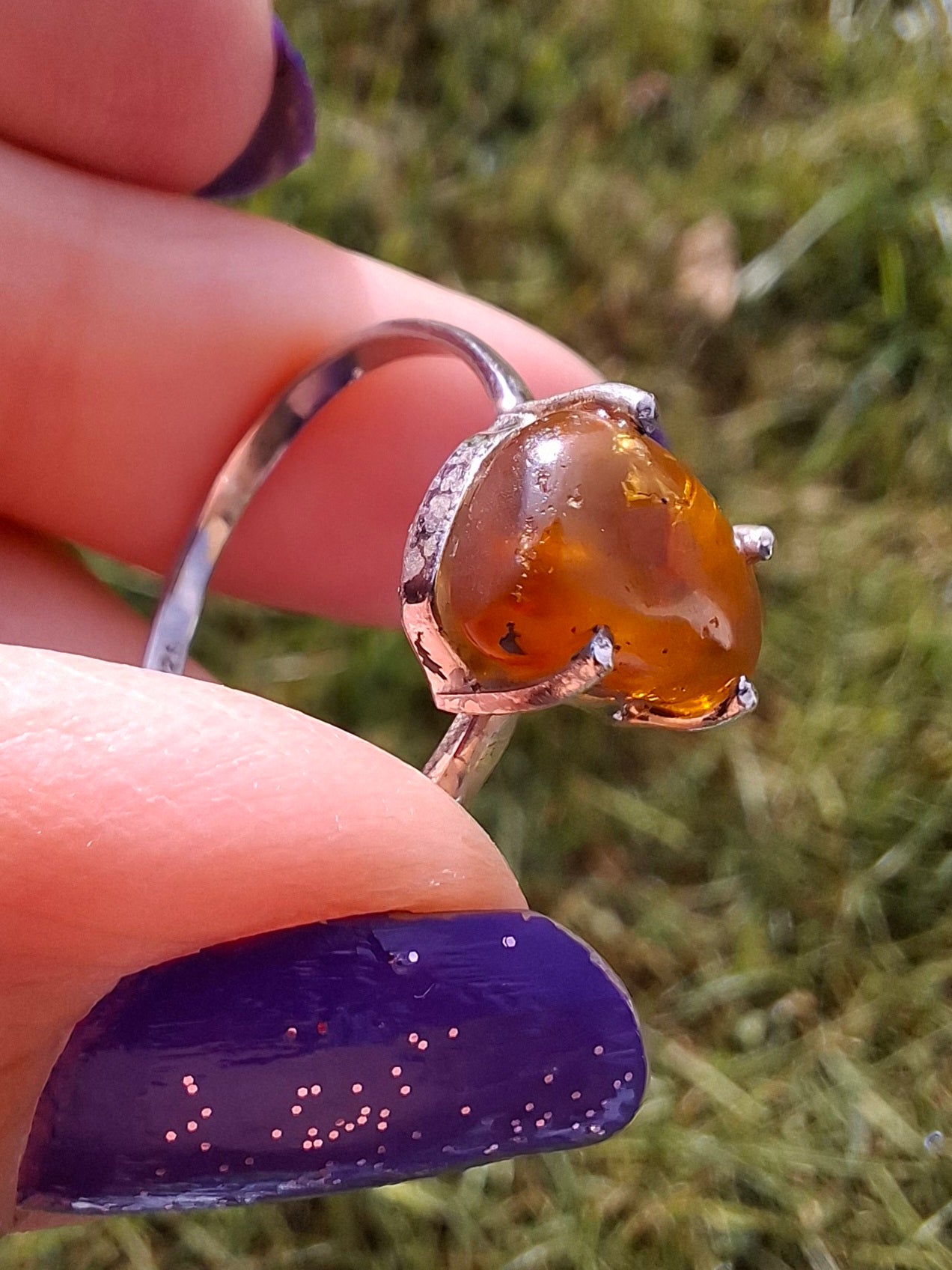 Baltic Amber Ring, size large V, 925 Silver, Fossil (Ref: AR24)