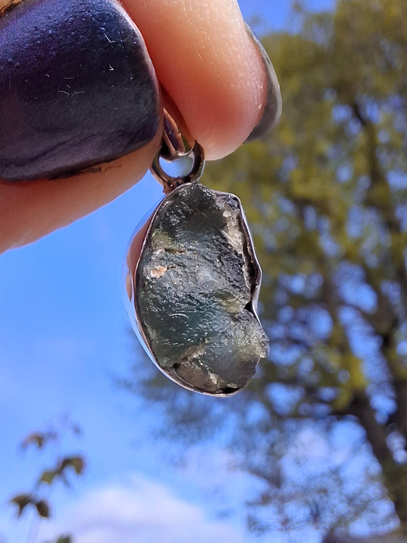 Moldavite PENDANT, 925 Silver, Tektite (Ref: P1)