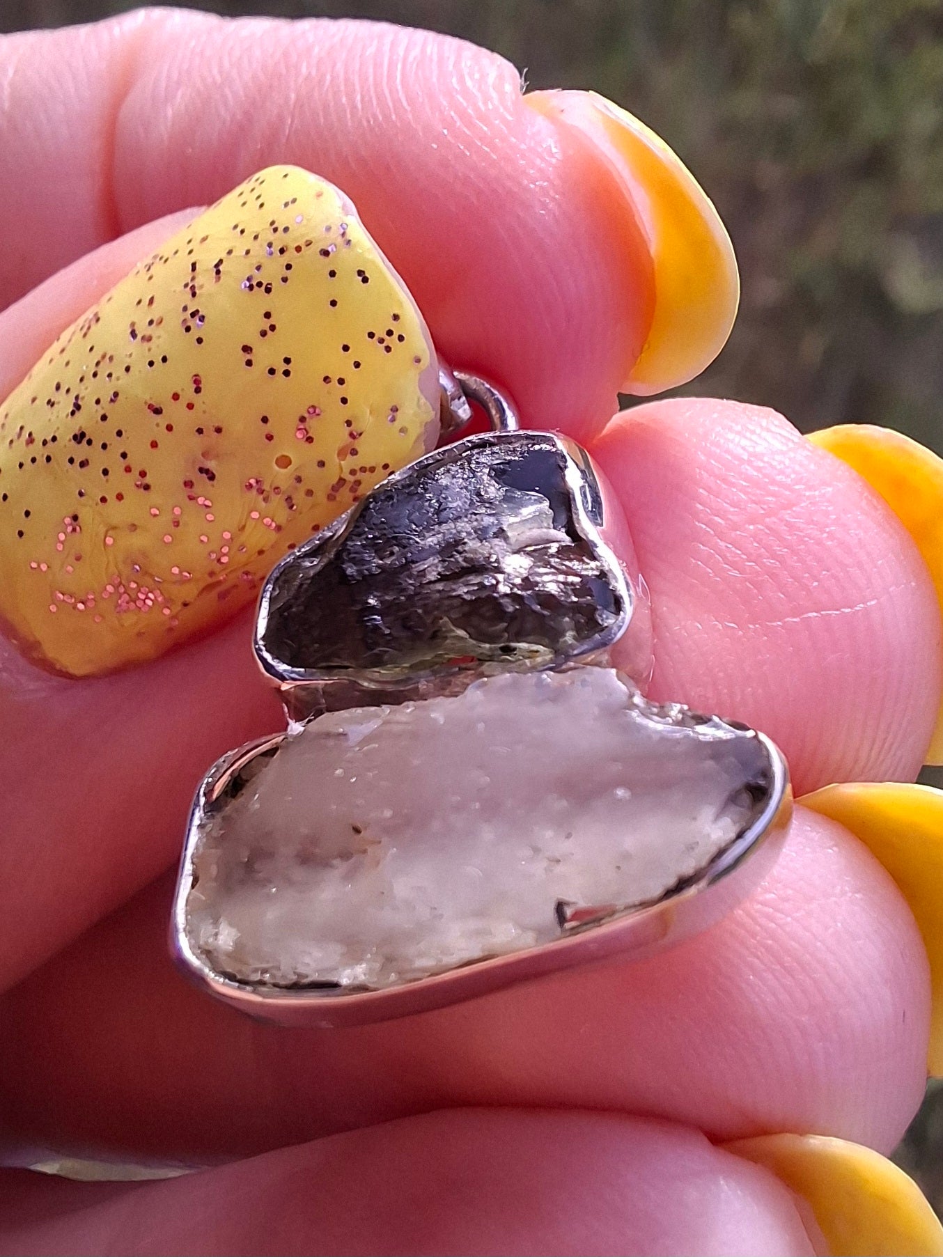 Moldavite & Libyan Desert Glass Pendant, 925 Silver, Tektite (Ref: MLP11)