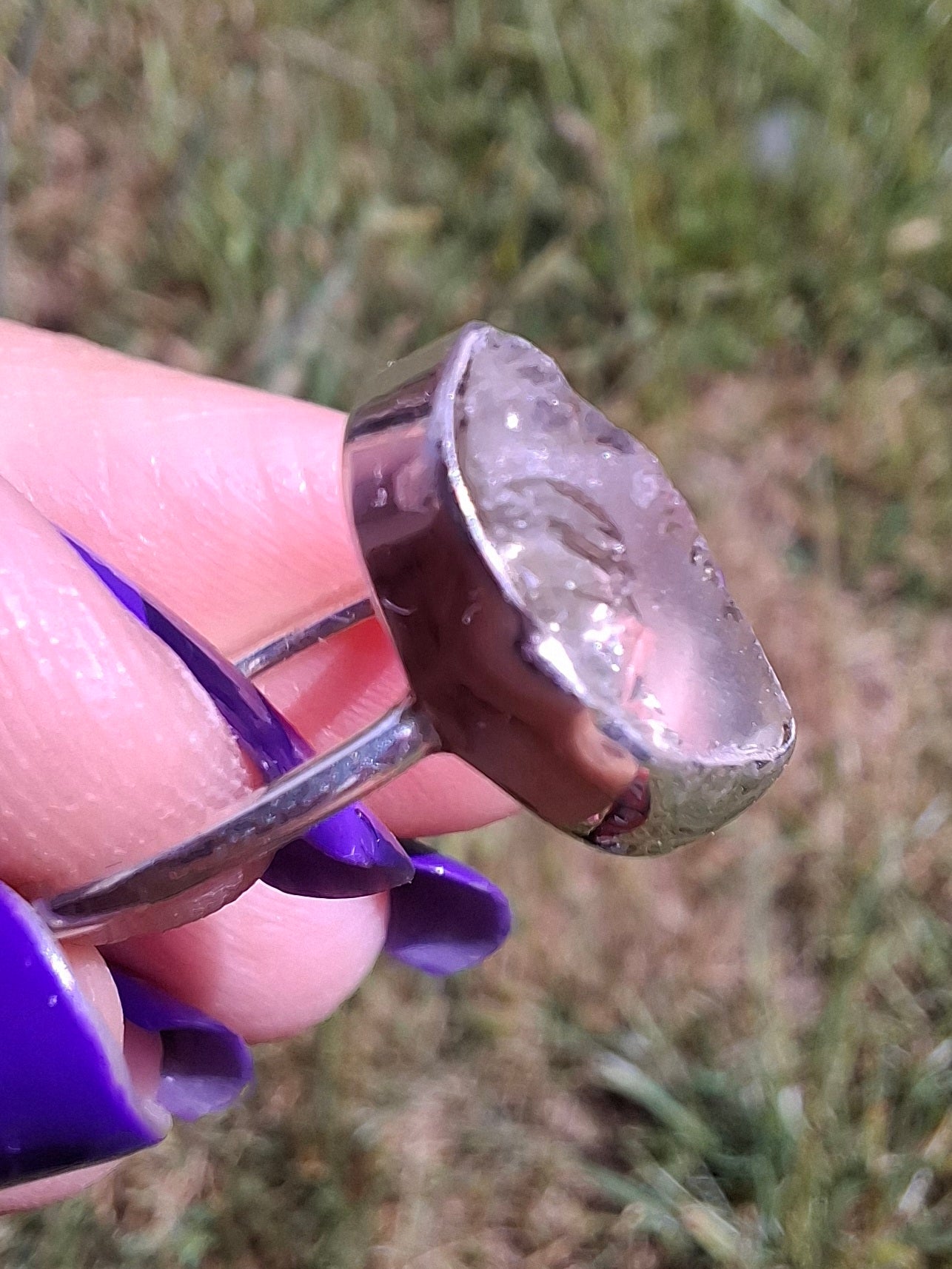 Libyan Desert Glass Ring, size large P, 925 Silver, Tektite (Ref: LR34)