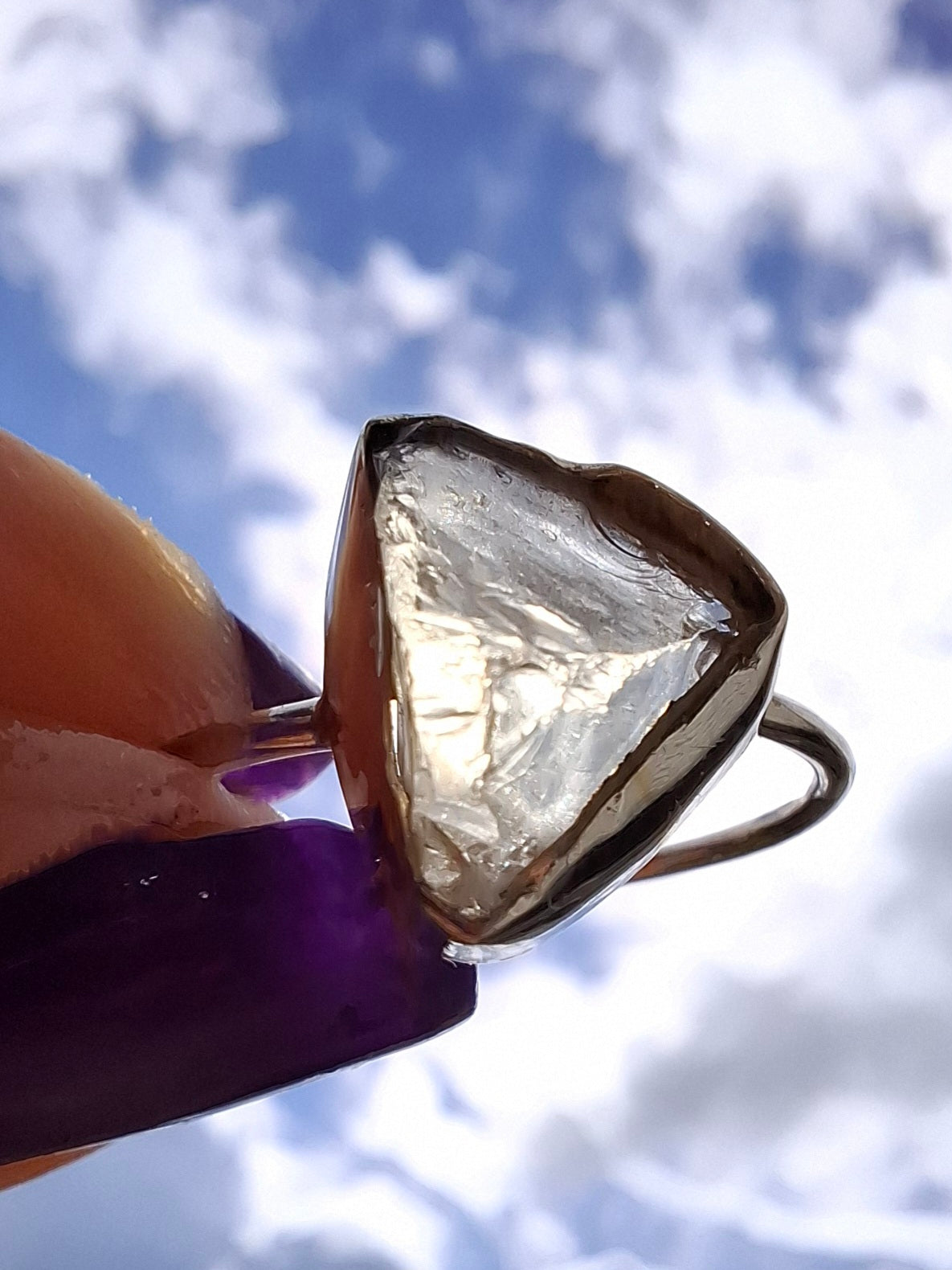 Libyan Desert Glass Ring, size large V, 925 Silver, Tektite (Ref: LR55)