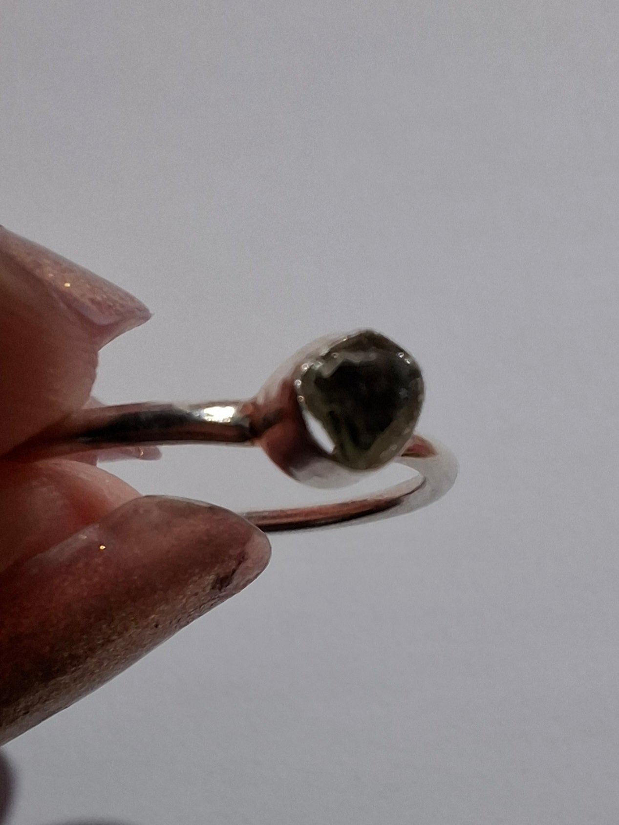 Moldavite Ring, size M, 925 Silver, Tektite (Ref: R31)
