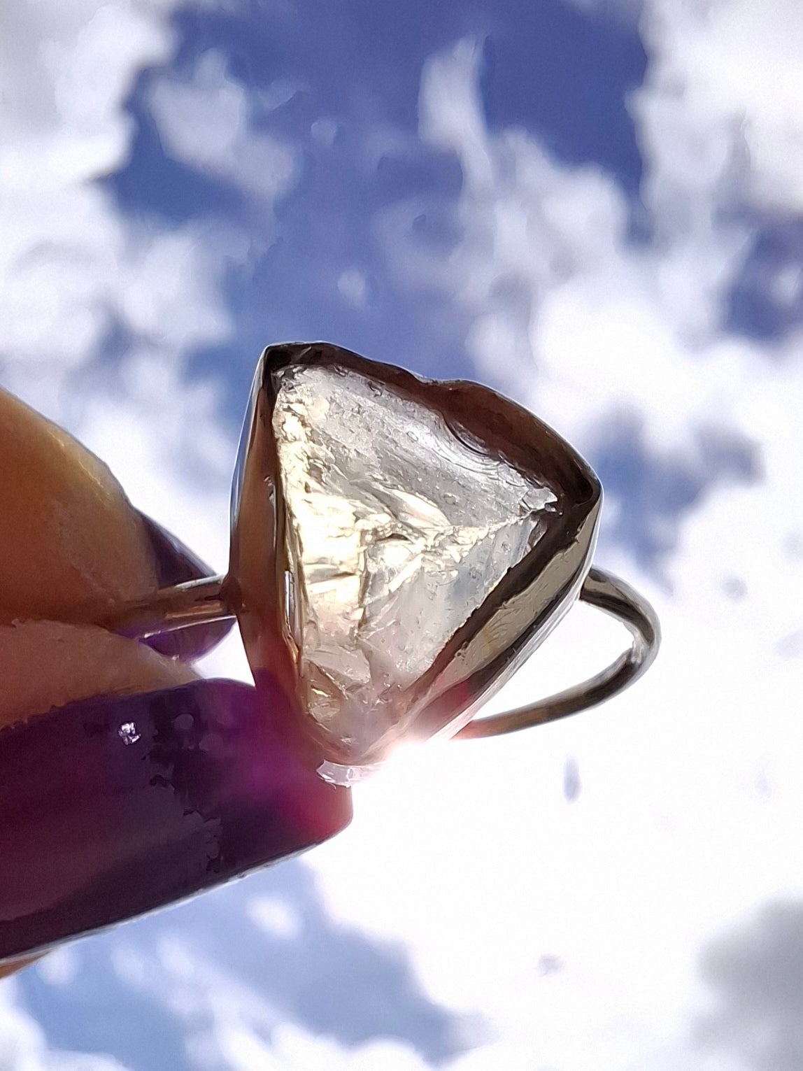 Libyan Desert Glass Ring, size large V, 925 Silver, Tektite (Ref: LR55)