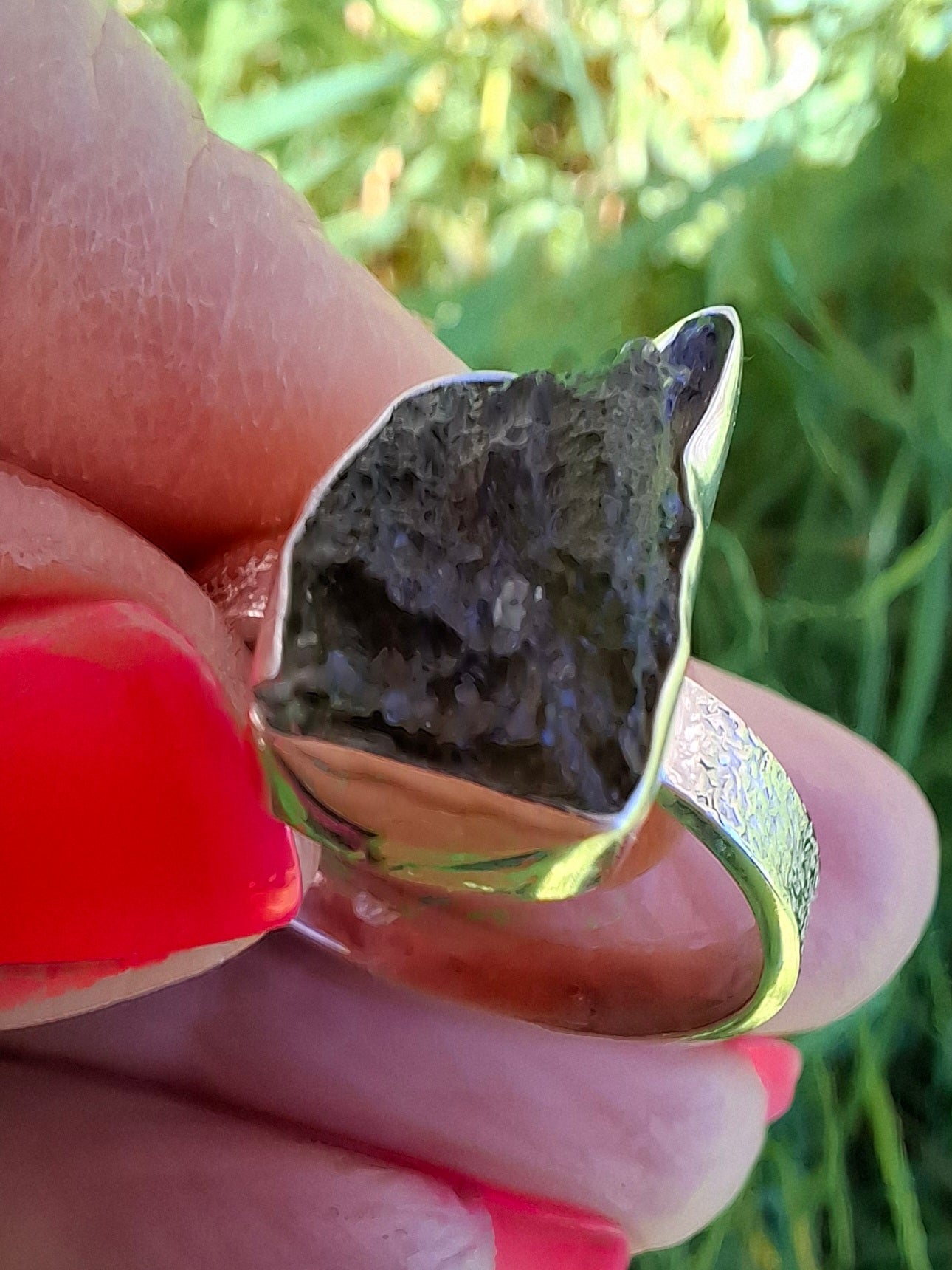 Moldavite Ring, size Y, 925 Silver, Tektite (Ref: R331)