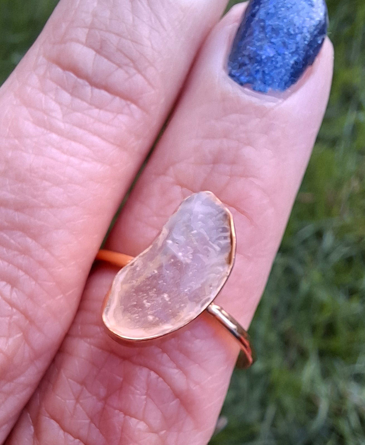 Libyan Desert Glass Ring, 14K GOLD Plated, size Q, Tektite (Ref: LR77)