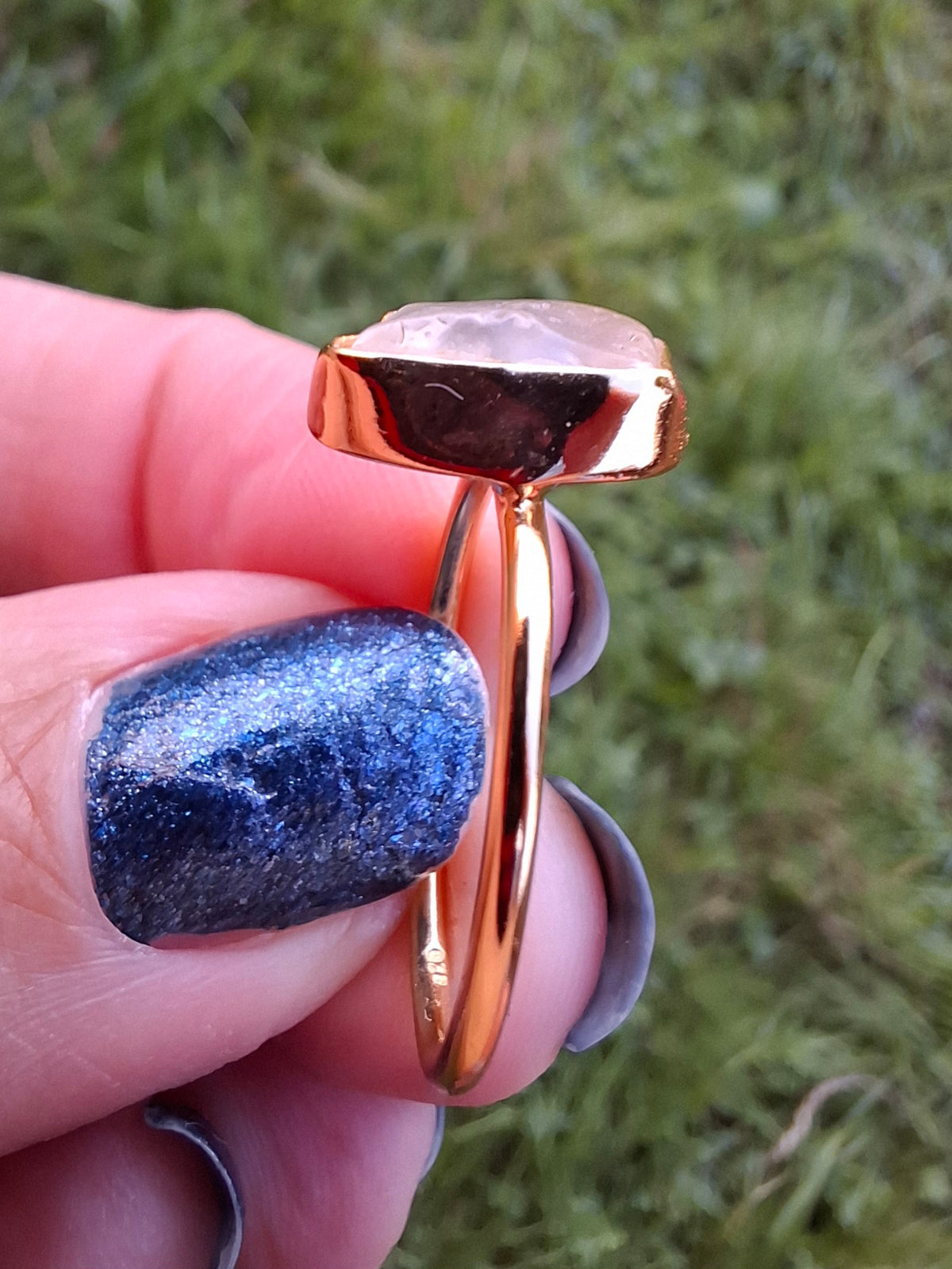 Libyan Desert Glass Ring, 14K GOLD Plated, size large Q, Tektite (Ref: LR64)