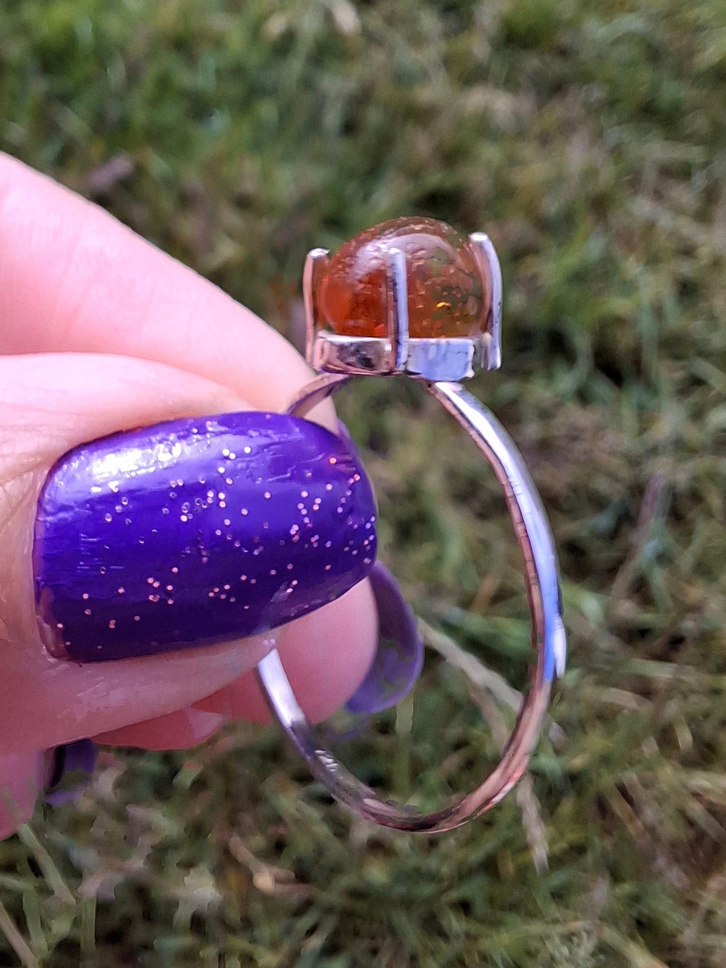 Baltic Amber Ring, size large W, 925 Silver, Fossil (Ref: AR29)