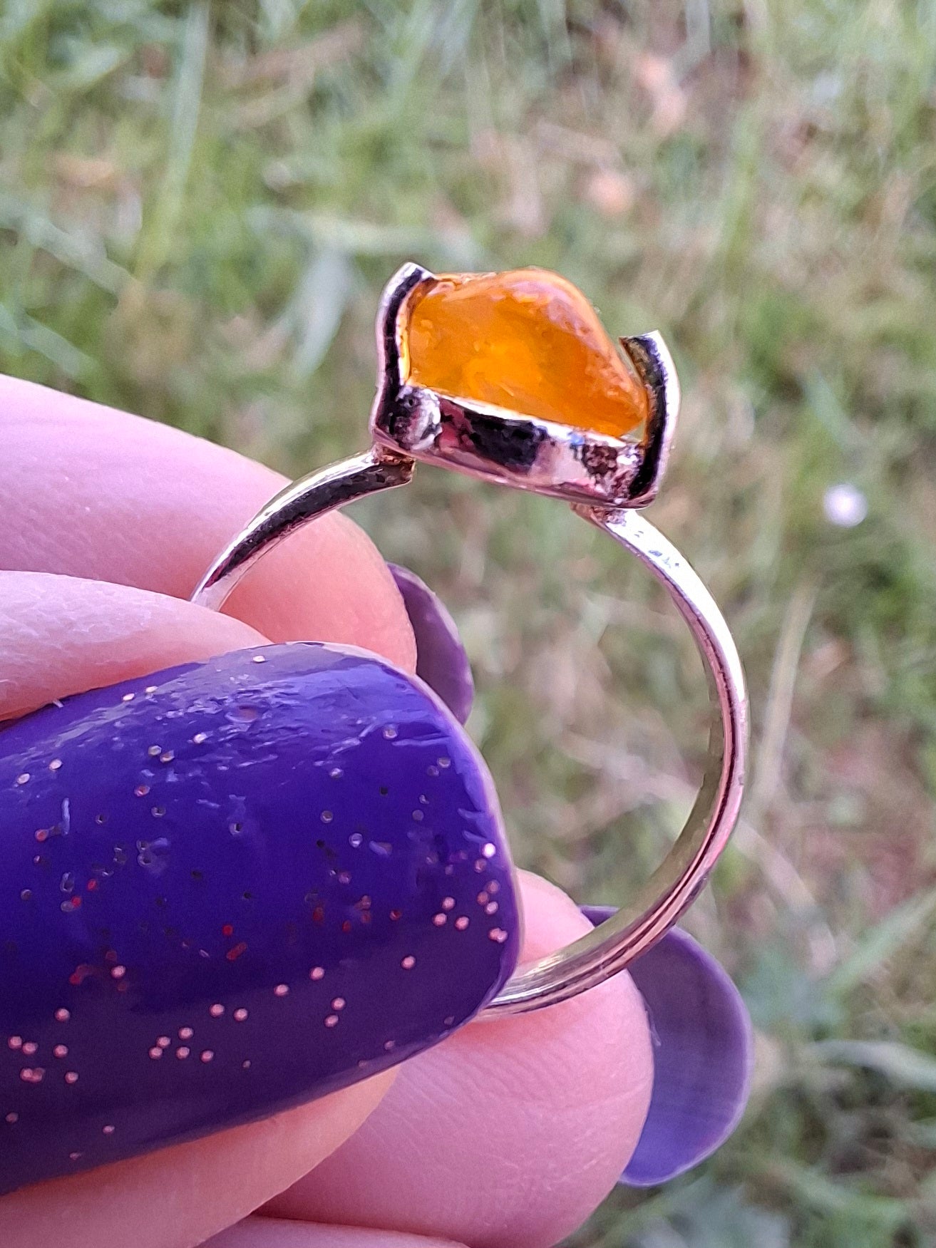Baltic Amber Ring, size large J/small K, 925 Silver, Fossil (Ref: AR30)