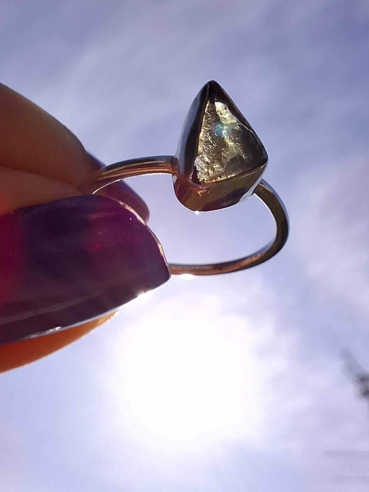 Moldavite Ring, size large K/small L, 925 Silver, Tektite (Ref: R57)