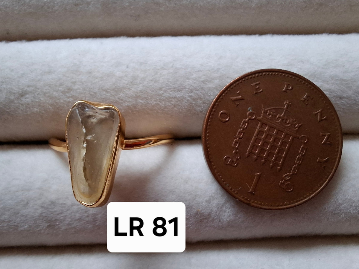 Libyan Desert Glass Ring, 14K GOLD Plated, size small O, Tektite (Ref: LR81)