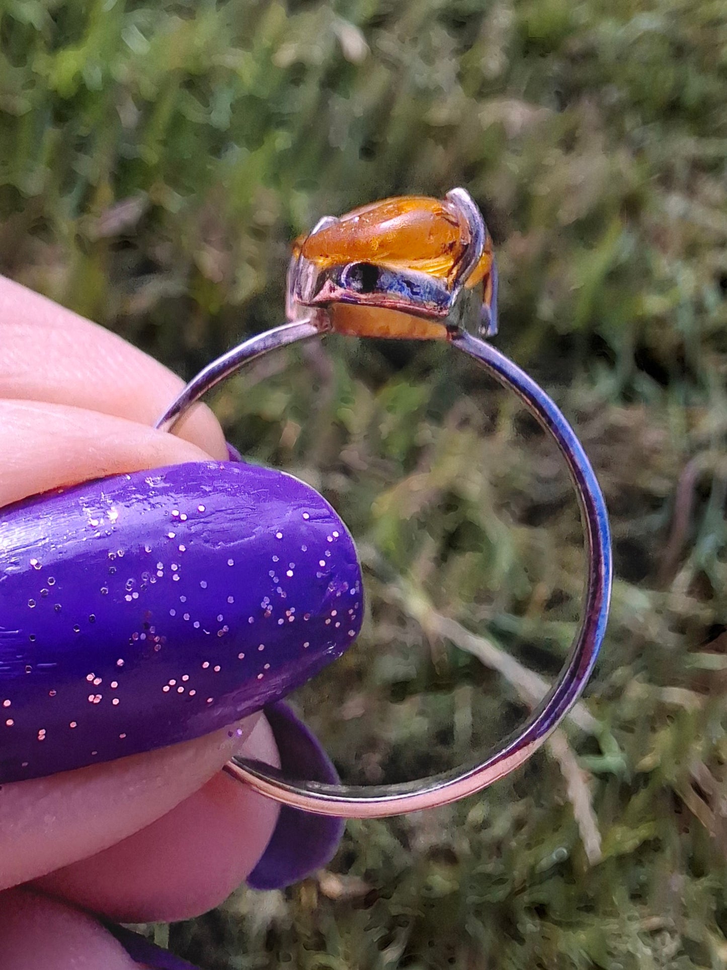 Baltic Amber Ring, size large X, 925 Silver, Fossil (Ref: AR36)