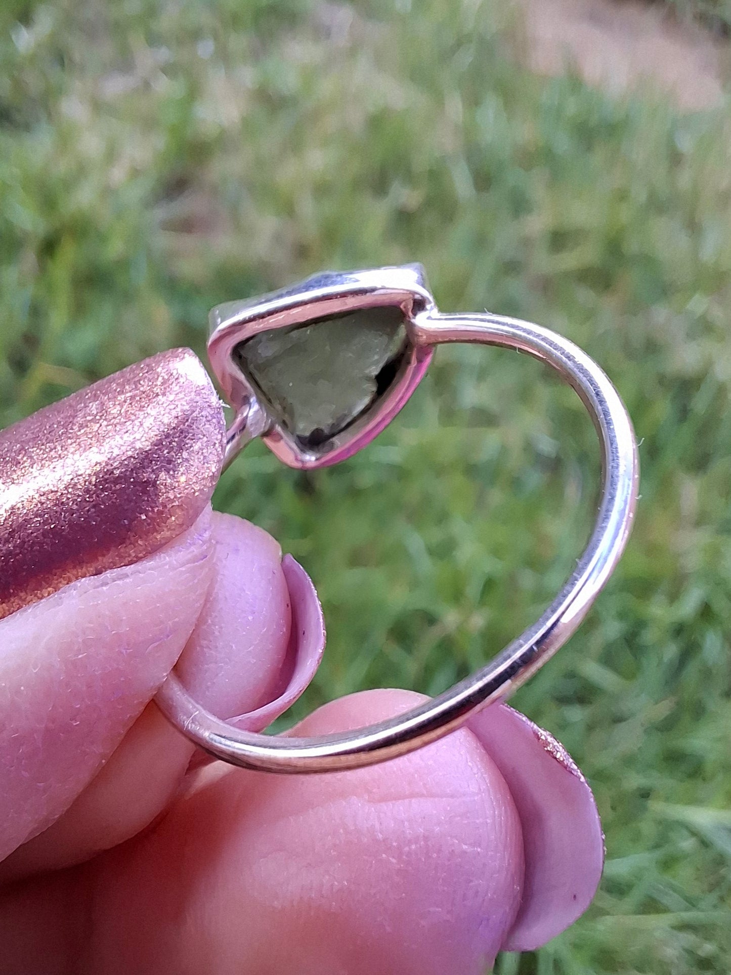 Moldavite Ring, size large T, 925 Silver, Tektite (Ref: R28)