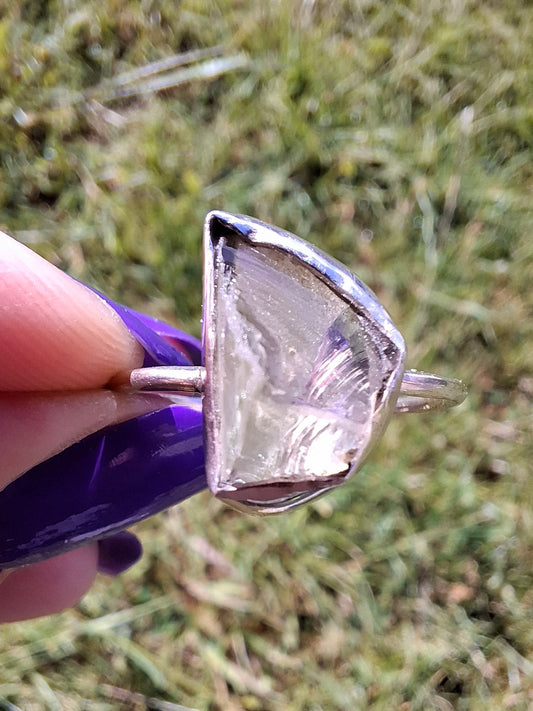 Libyan Desert Glass Ring, size W, 925 Silver, Tektite (Ref: LR61)