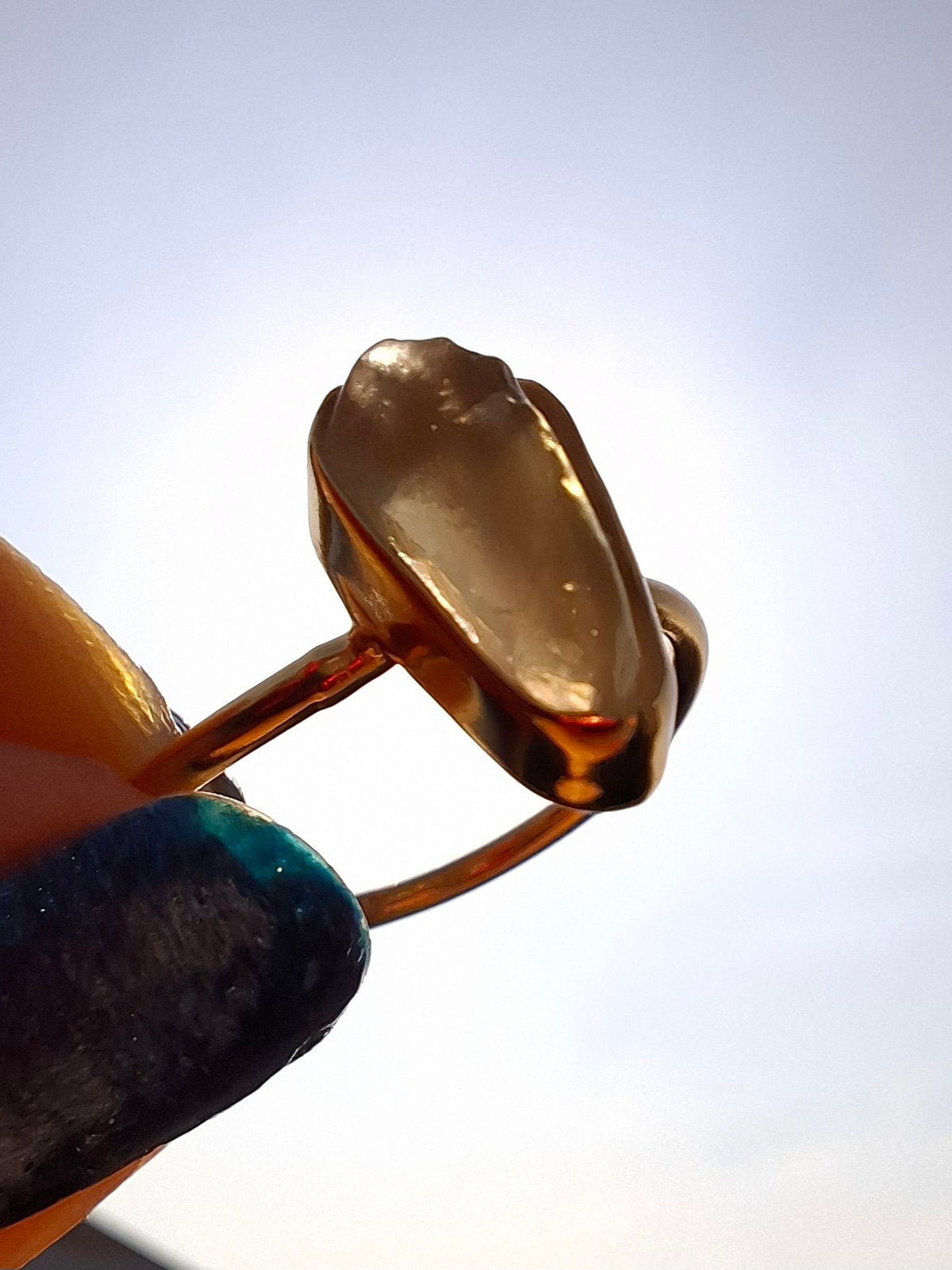 Libyan Desert Glass Ring, 14K GOLD Plated, size small O, Tektite (Ref: LR81)