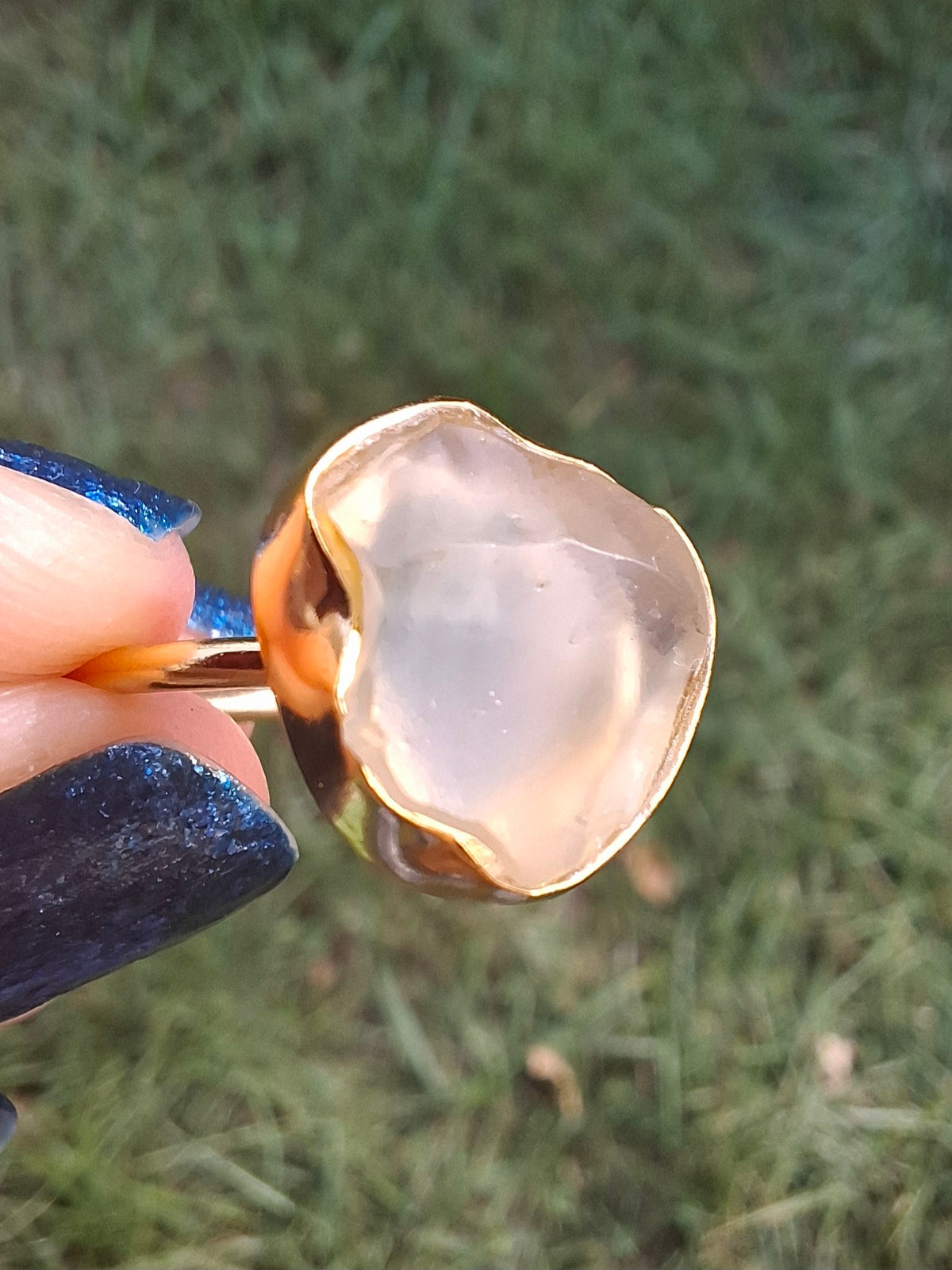 Libyan Desert Glass Ring, 14K GOLD Plated, size large M, Tektite (Ref: LR78)