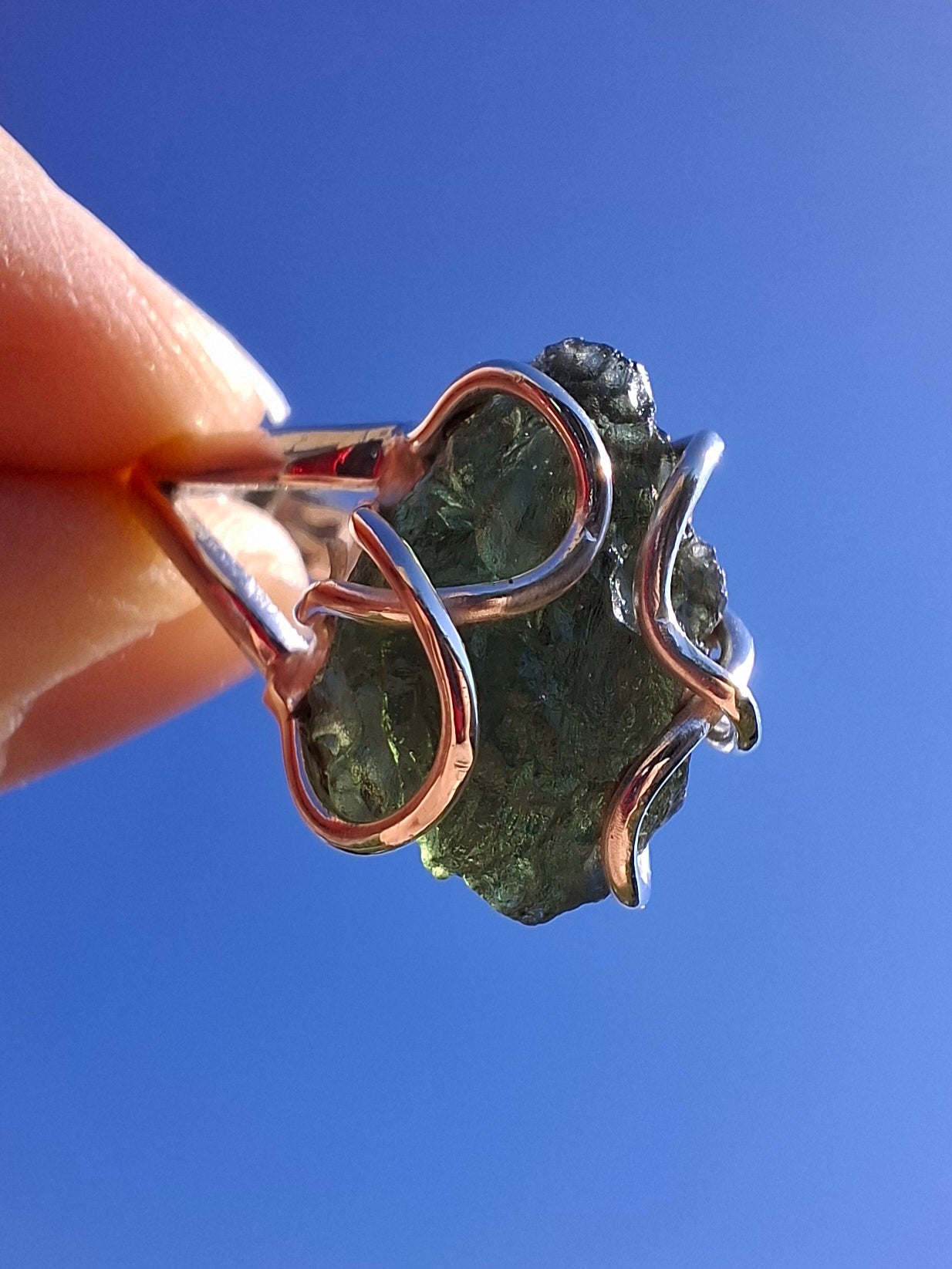 Moldavite Ring, size O, 925 Silver, Tektite (Ref: R7)