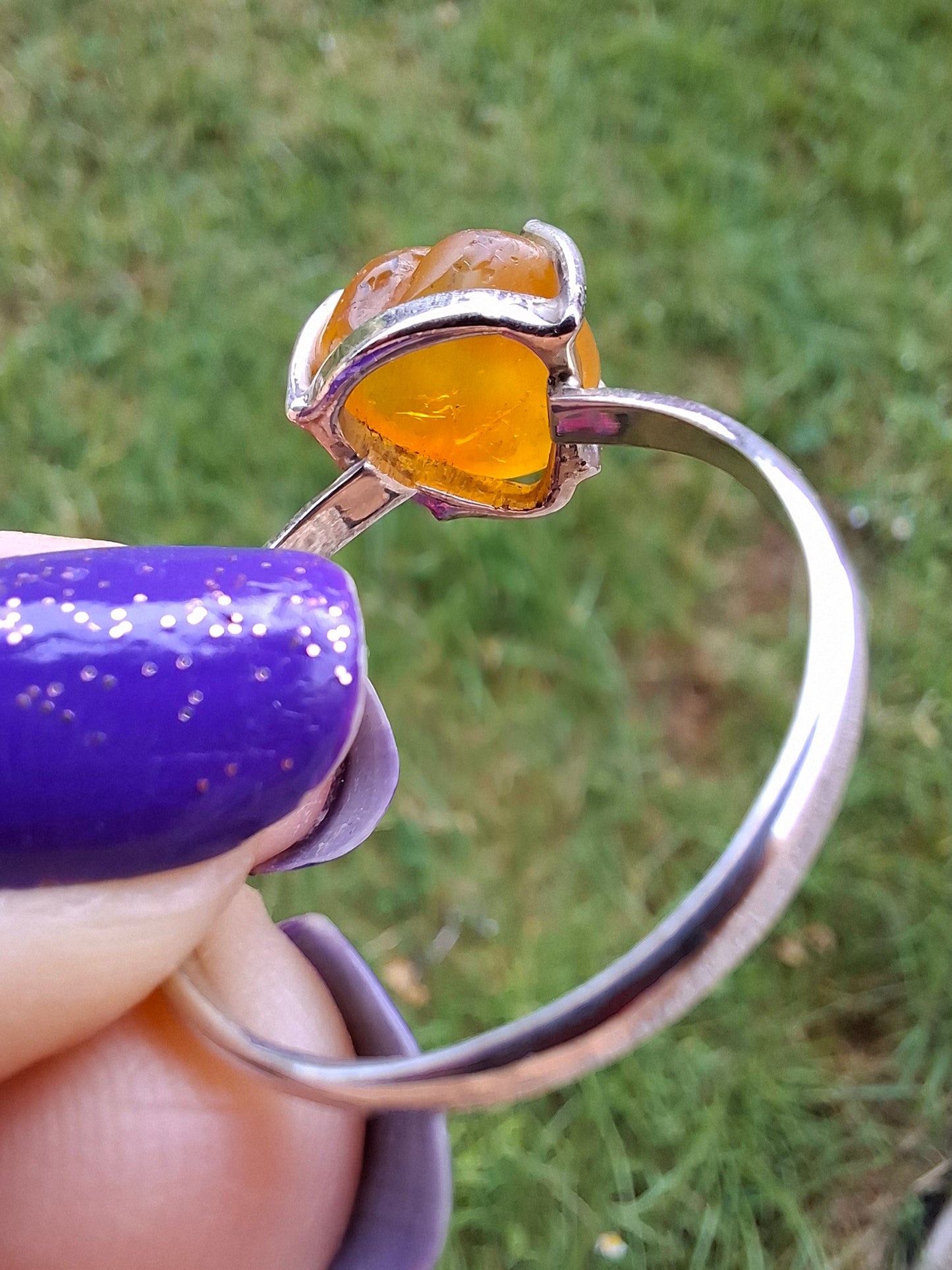 Baltic Amber Ring, size large Y, 925 Silver, Fossil (Ref: AR39)