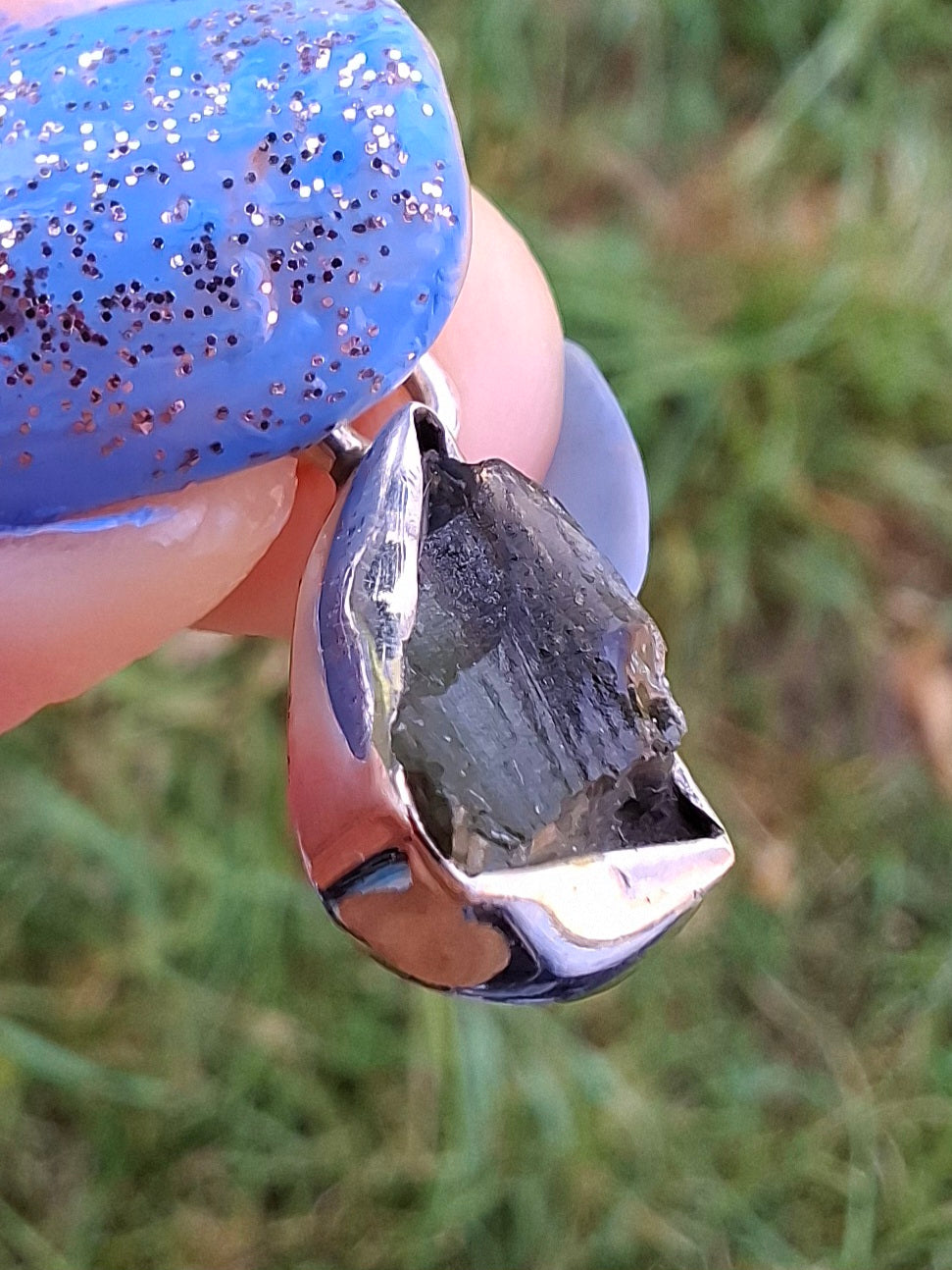 Moldavite Pendant, 925 Silver, Tektite (Ref: P30)