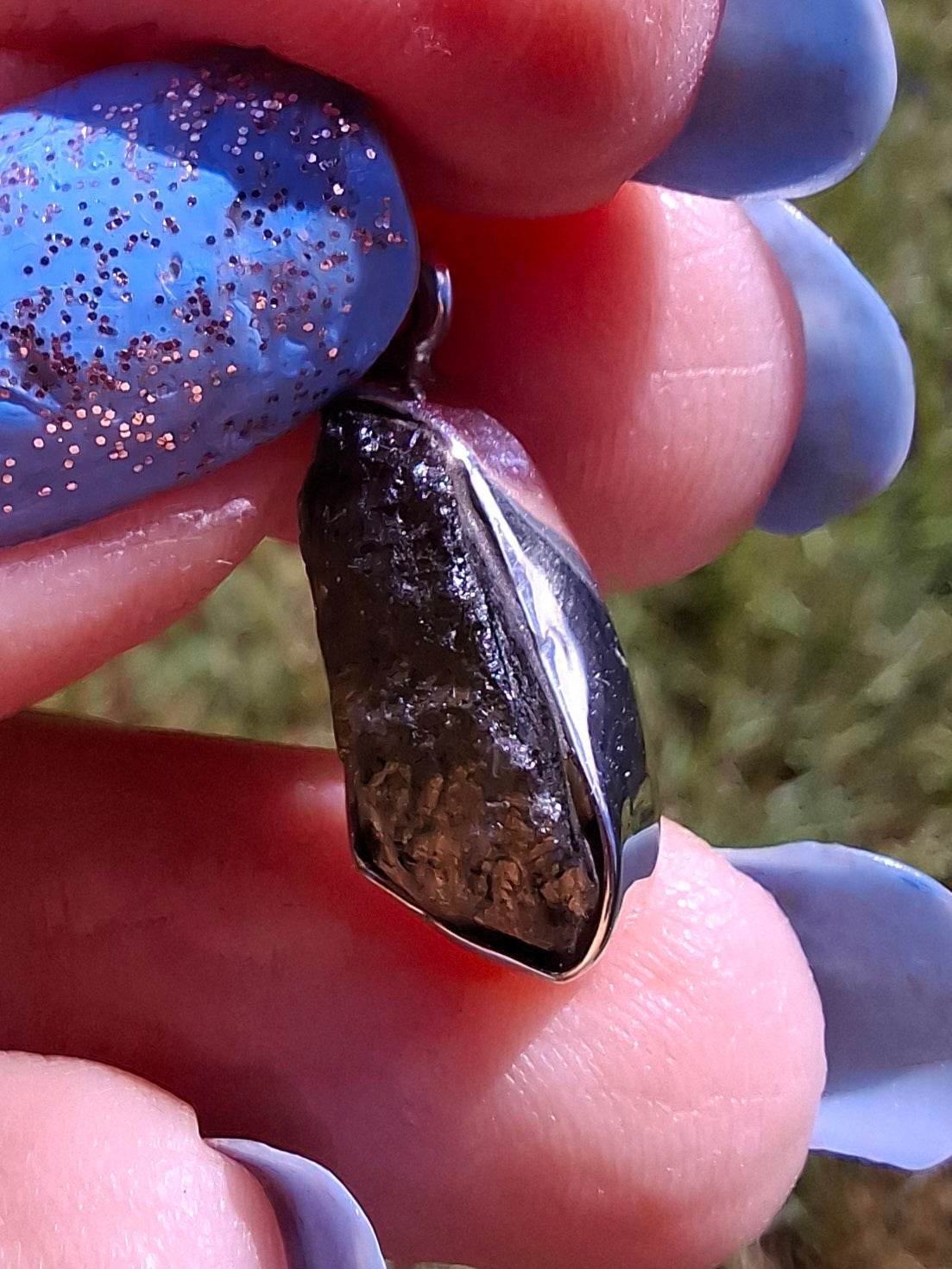 Moldavite Pendant, 925 Silver, Tektite (Ref: P79)