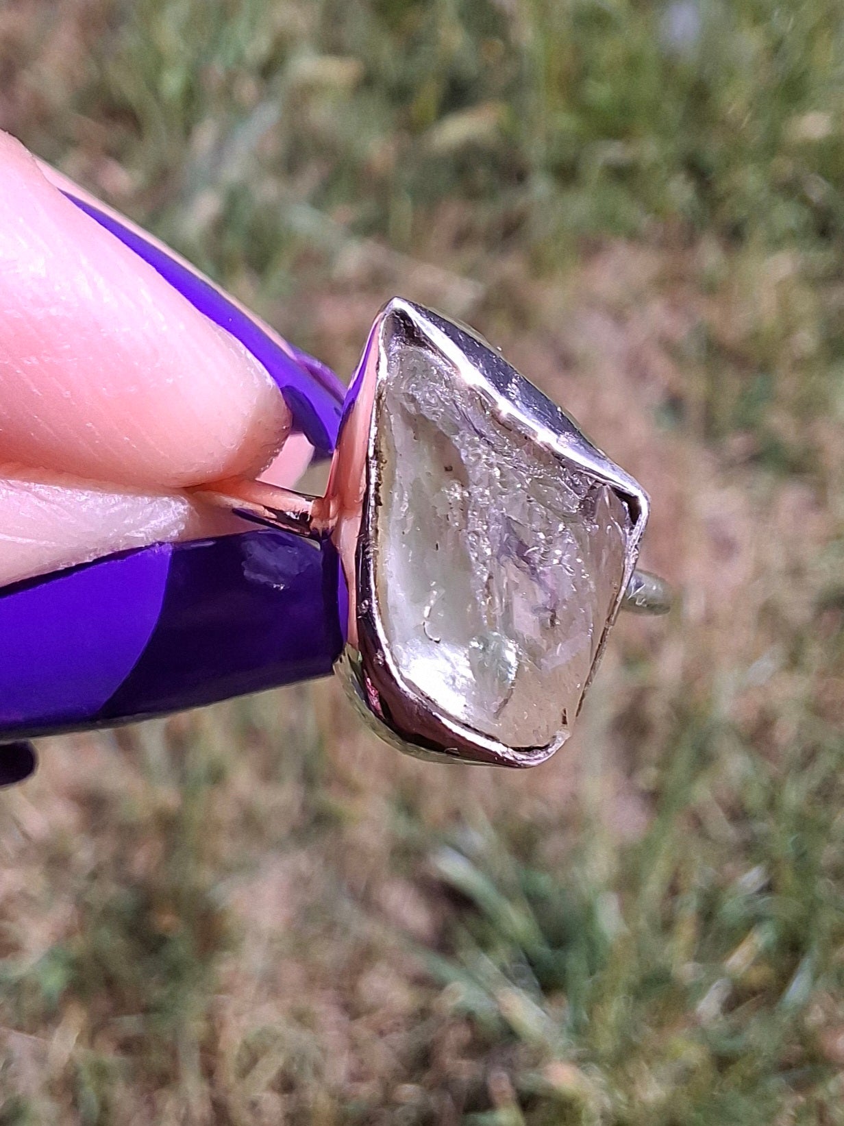 Libyan Desert Glass Ring, size large O, 925 Silver, Tektite (Ref: LR23)