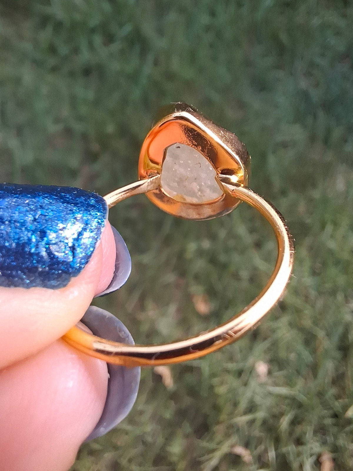 Libyan Desert Glass Ring, 14K GOLD Plated, size large R, Tektite (Ref: LR76)