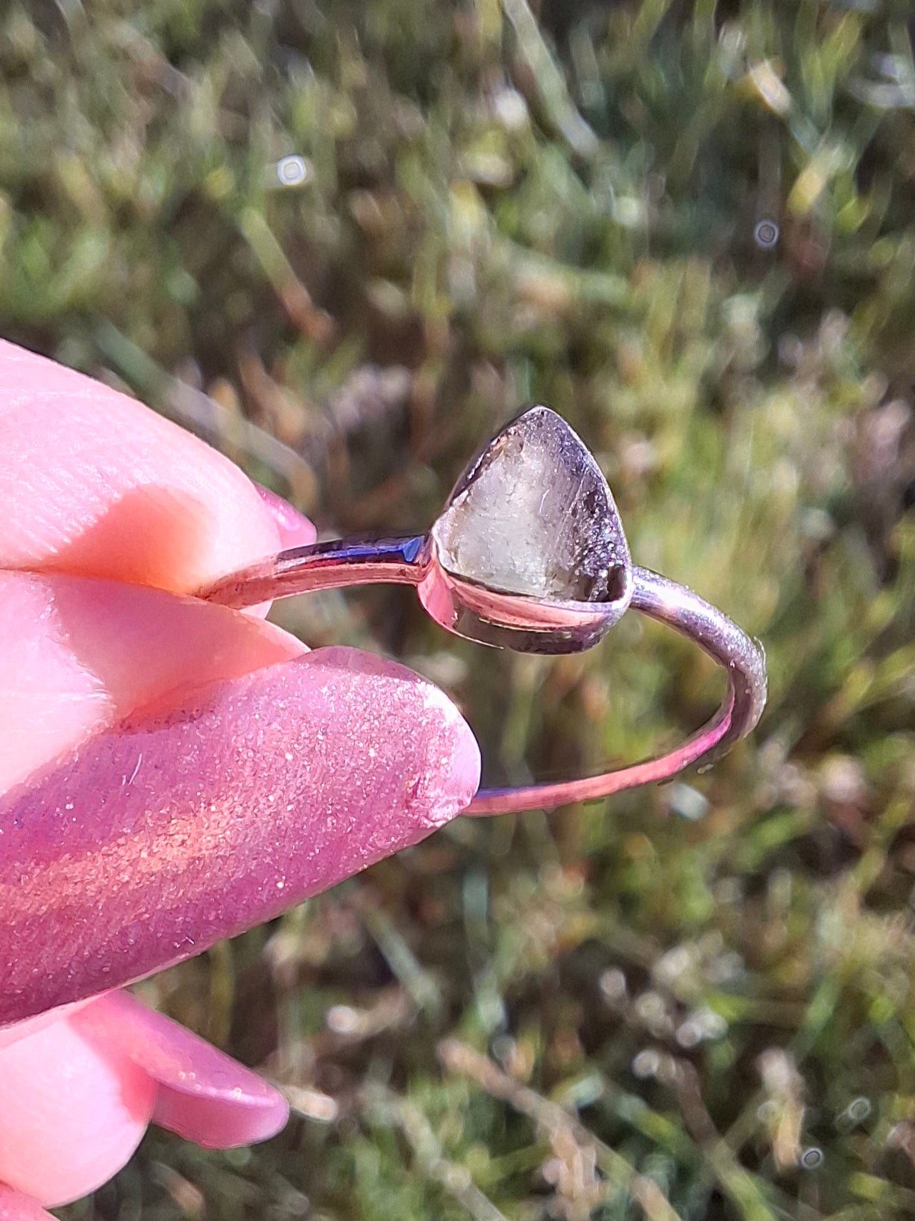 Moldavite Ring, size large R/small S, 925 Silver, Tektite (Ref: R67)