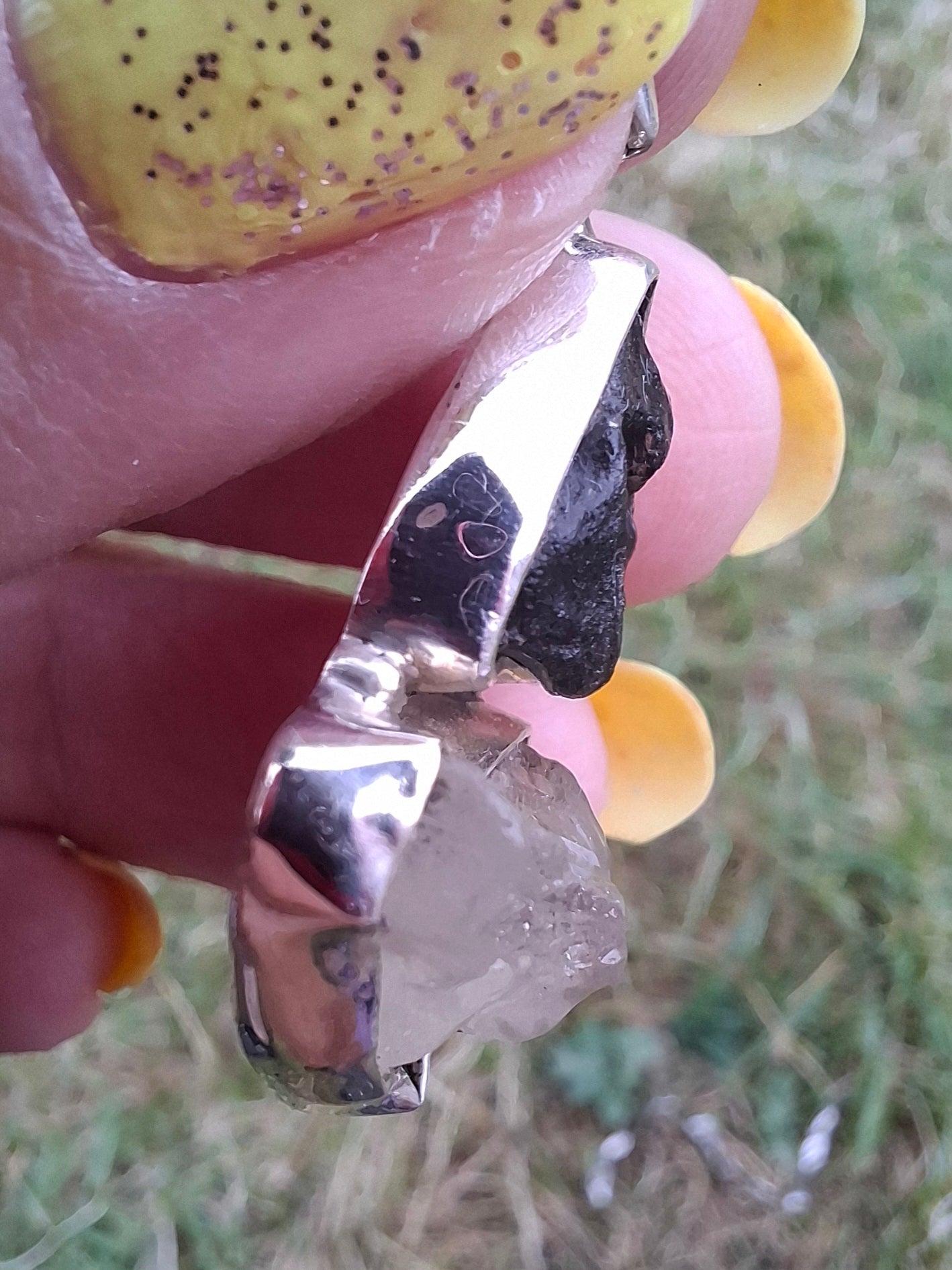 Moldavite & Libyan Desert Glass Pendant, 925 Silver, Tektite (Ref: MLP18)