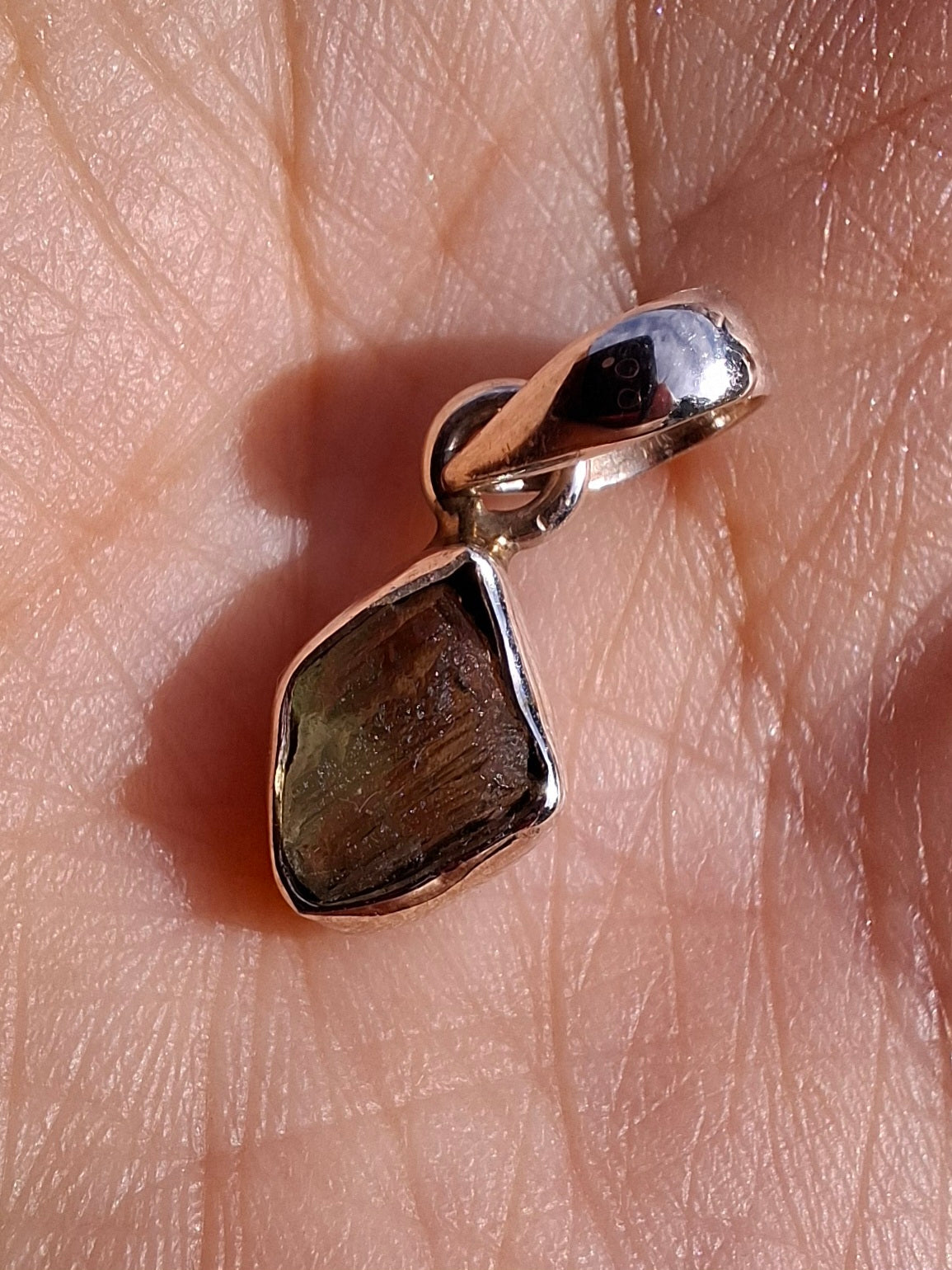 Moldavite Pendant, 925 Silver, Tektite (Ref: P52)
