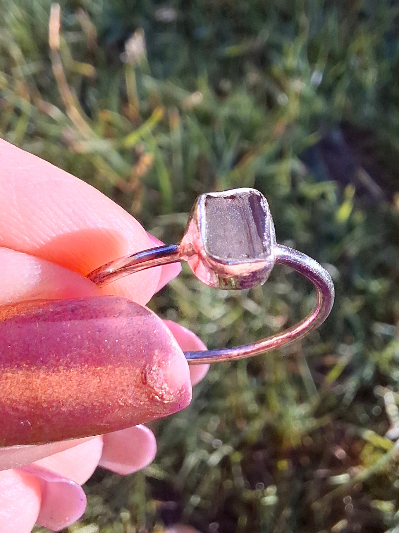 Moldavite Ring, size large P/small Q, 925 Silver, Tektite (Ref: R43)