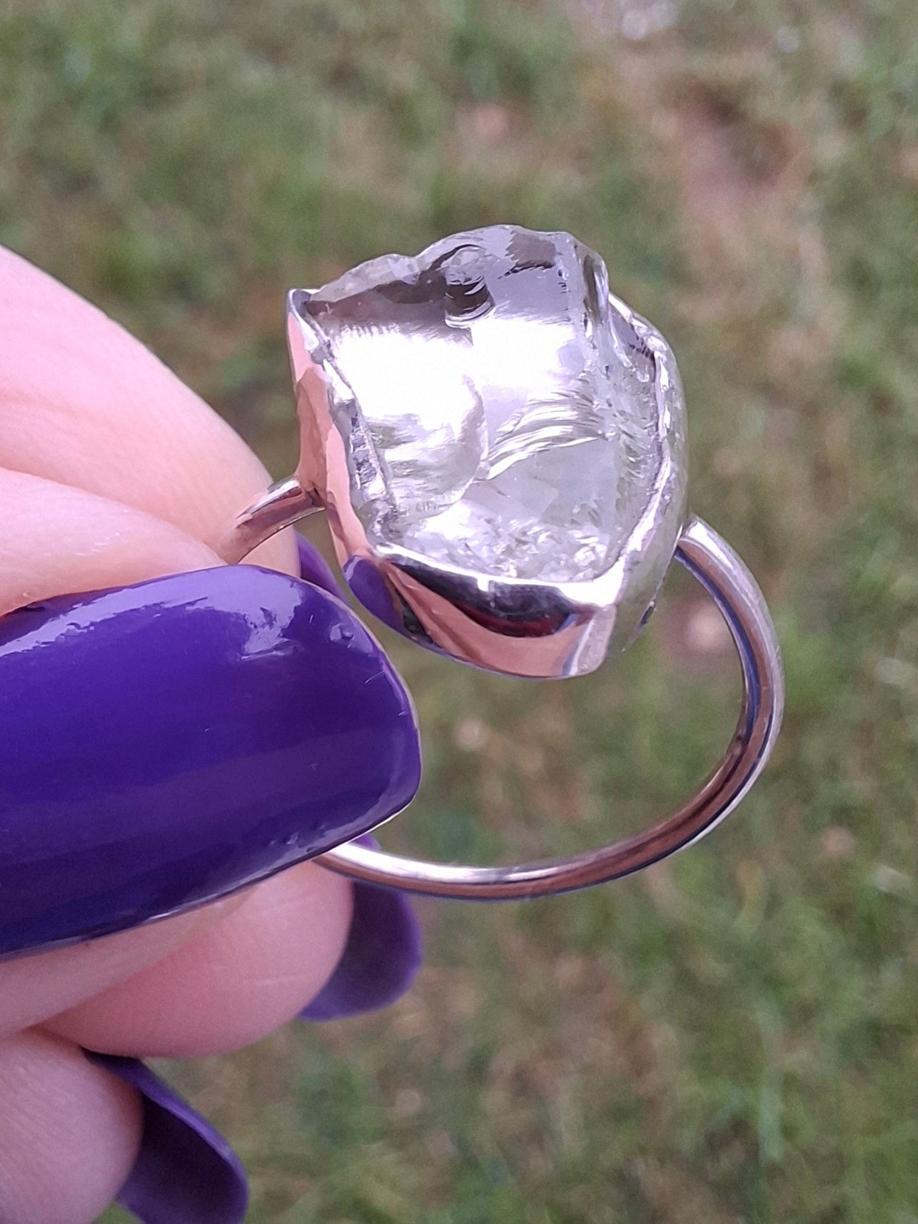 Libyan Desert Glass Ring, size large P, 925 Silver, Tektite (Ref: LR30)