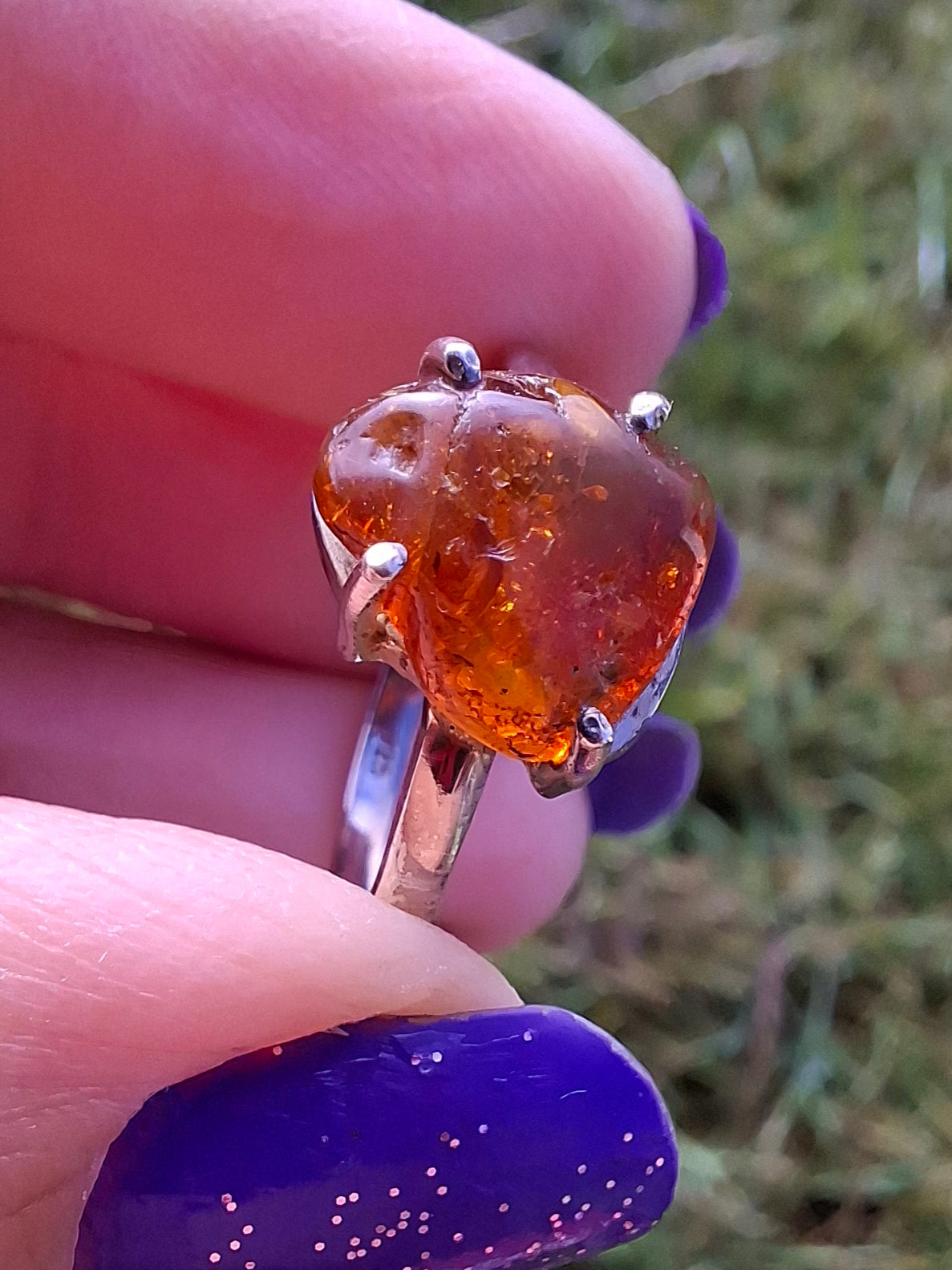 Baltic Amber Ring, size large X, 925 Silver, Fossil (Ref: AR34)