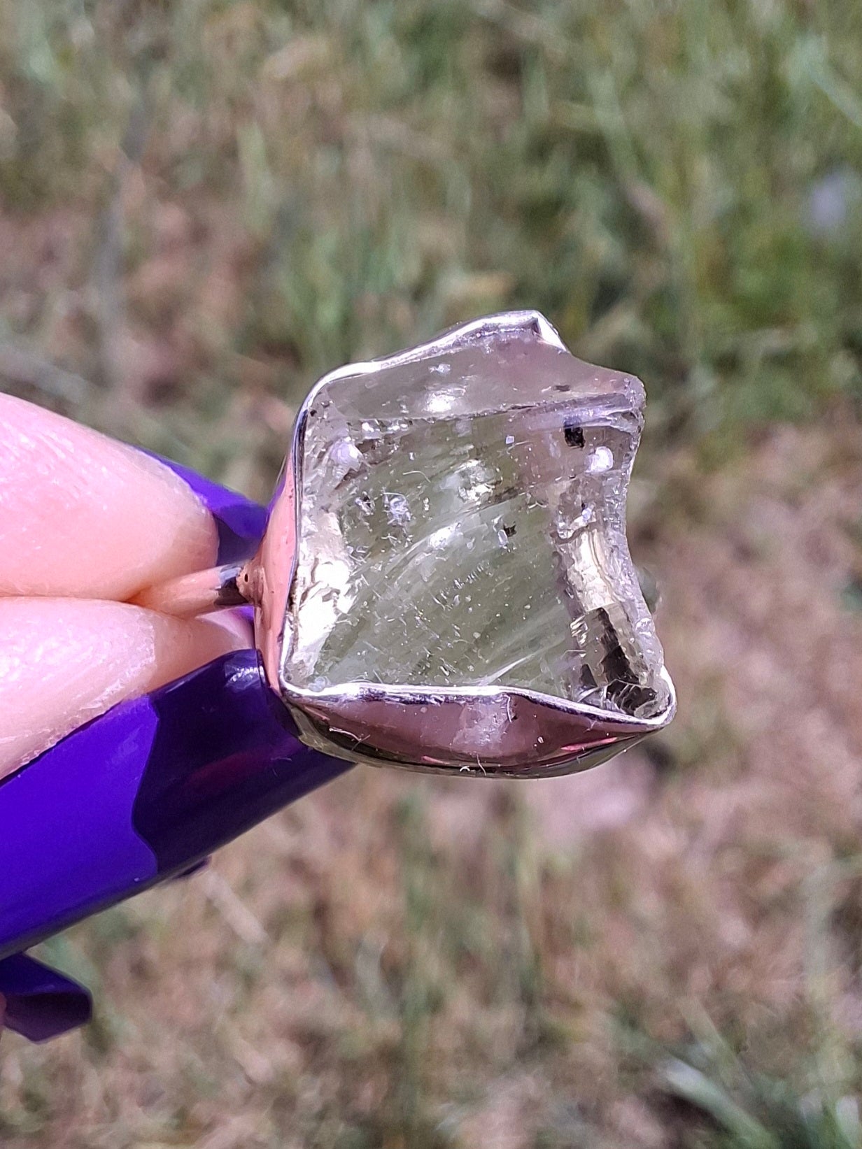 Libyan Desert Glass Ring, size P, 925 Silver, Tektite (Ref: LR26)