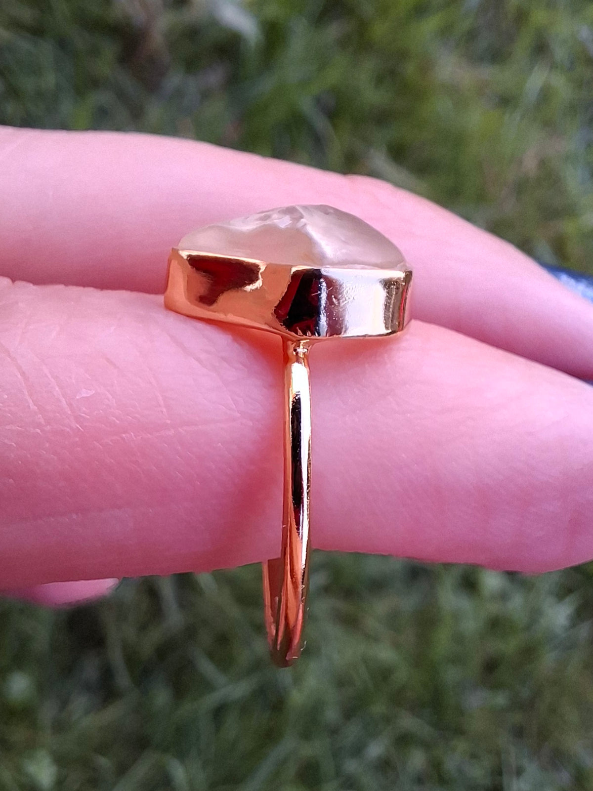 Libyan Desert Glass Ring, 14K GOLD Plated, size large P, Tektite (Ref: LR67)