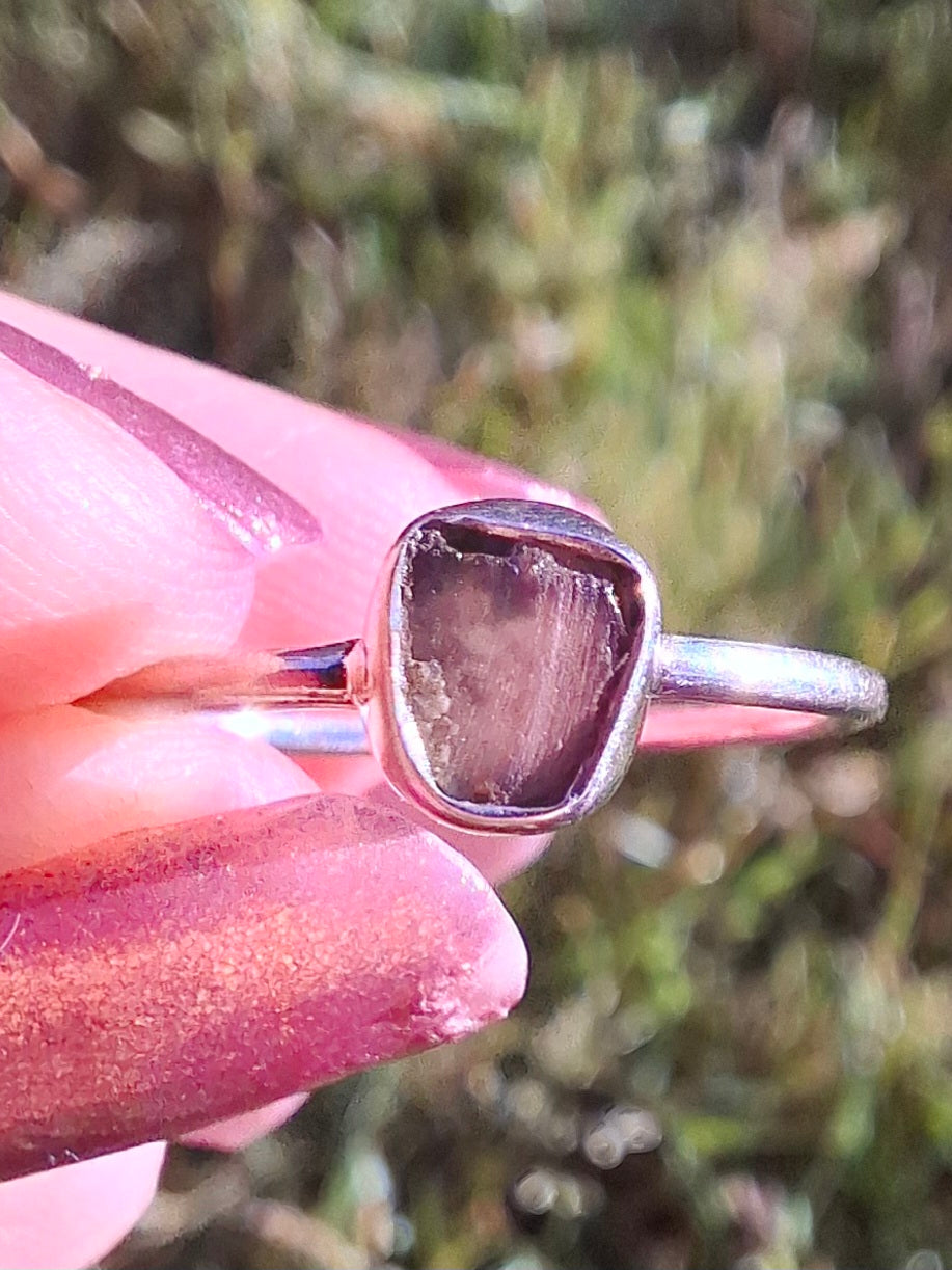 Moldavite Ring, size small L, 925 Silver, Tektite (Ref: R63)