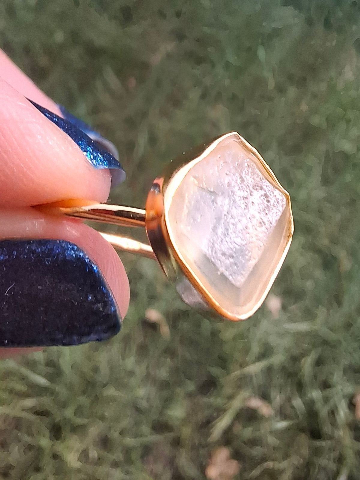 Libyan Desert Glass Ring, 14K GOLD Plated, size large T, Tektite (Ref: LR83)