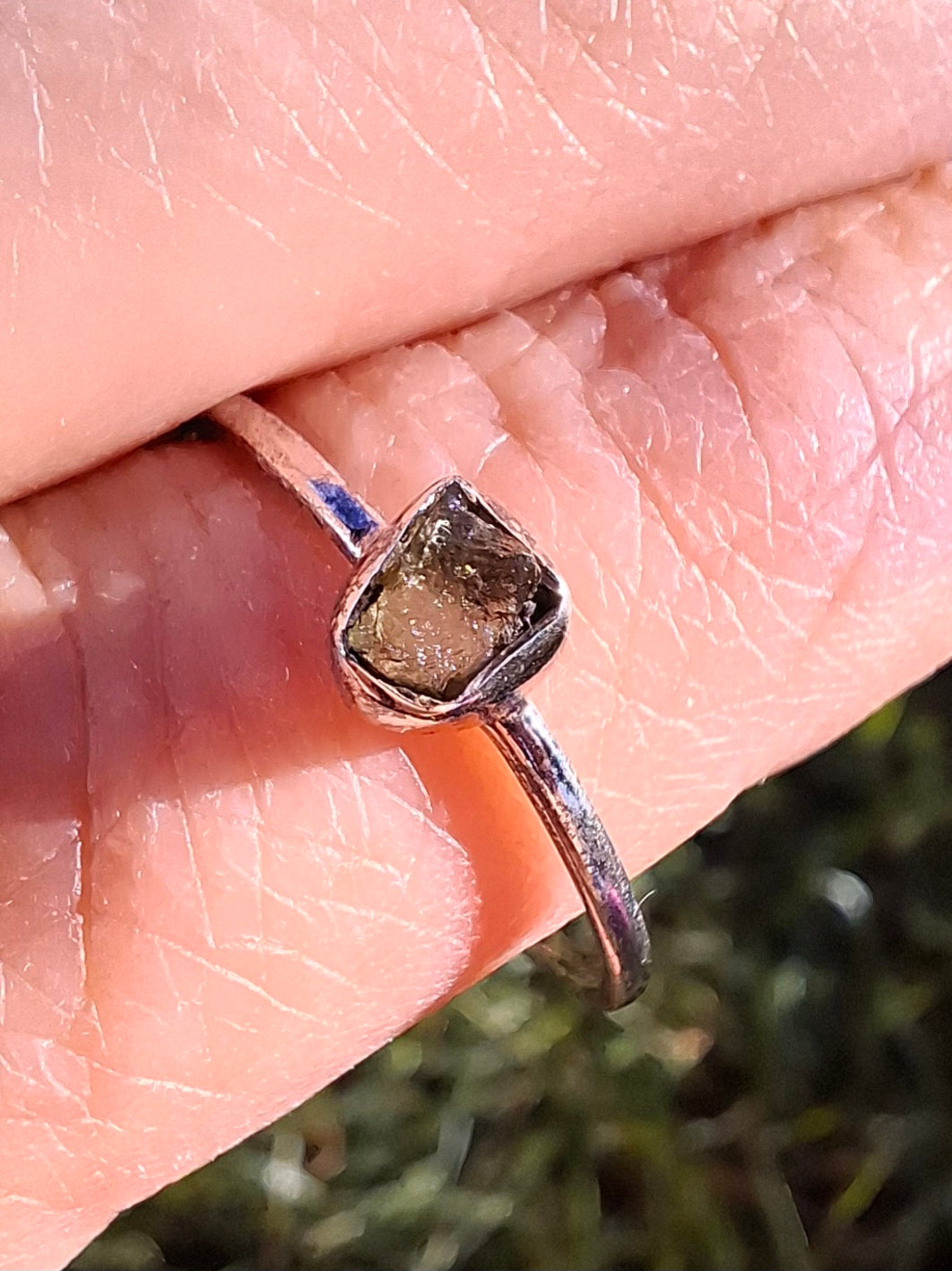 Moldavite Ring, size large O/small P, 925 Silver, Tektite (Ref: R41)
