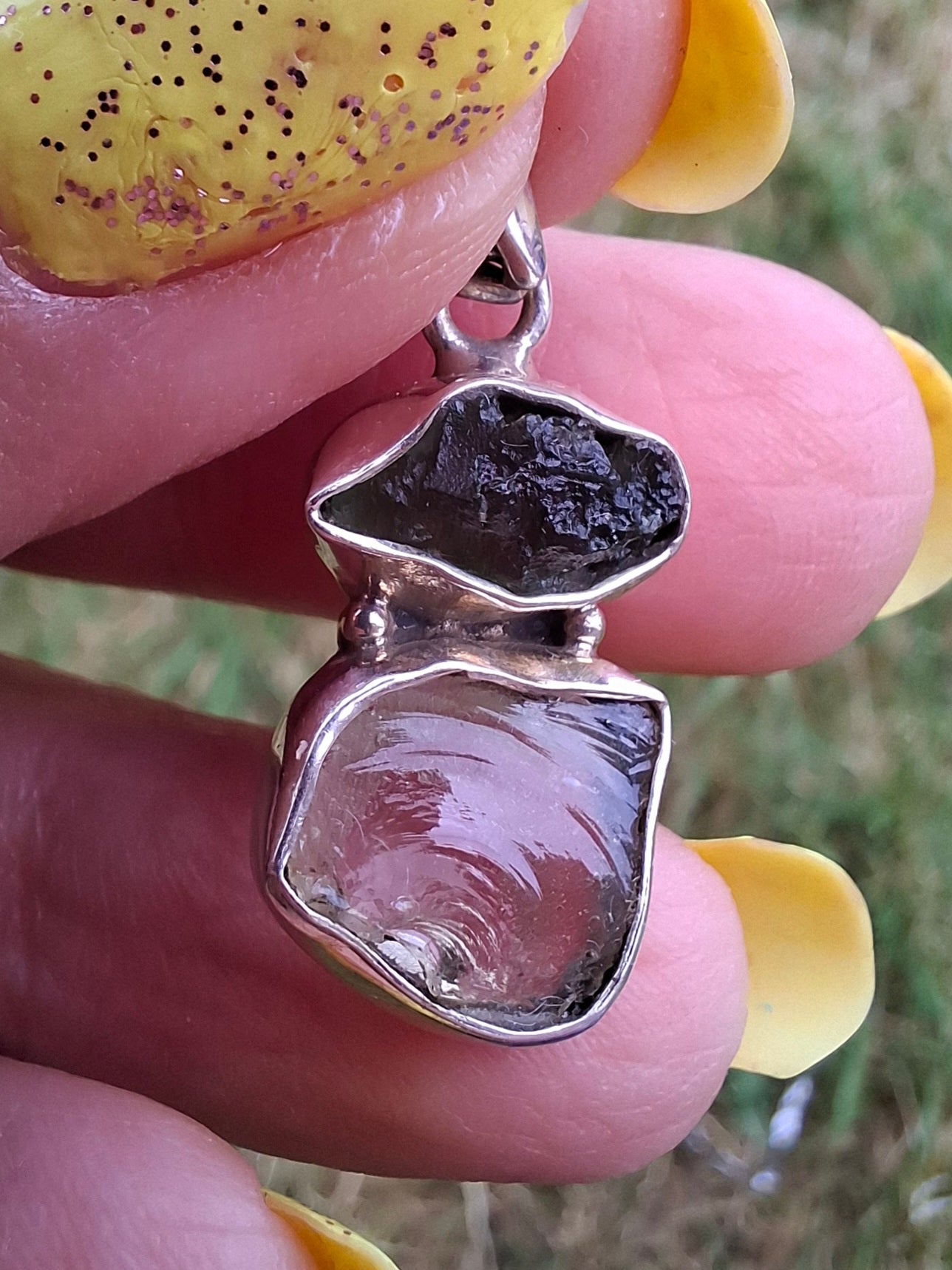 Moldavite & Libyan Desert Glass Pendant, 925 Silver, Tektite (Ref: MLP13)