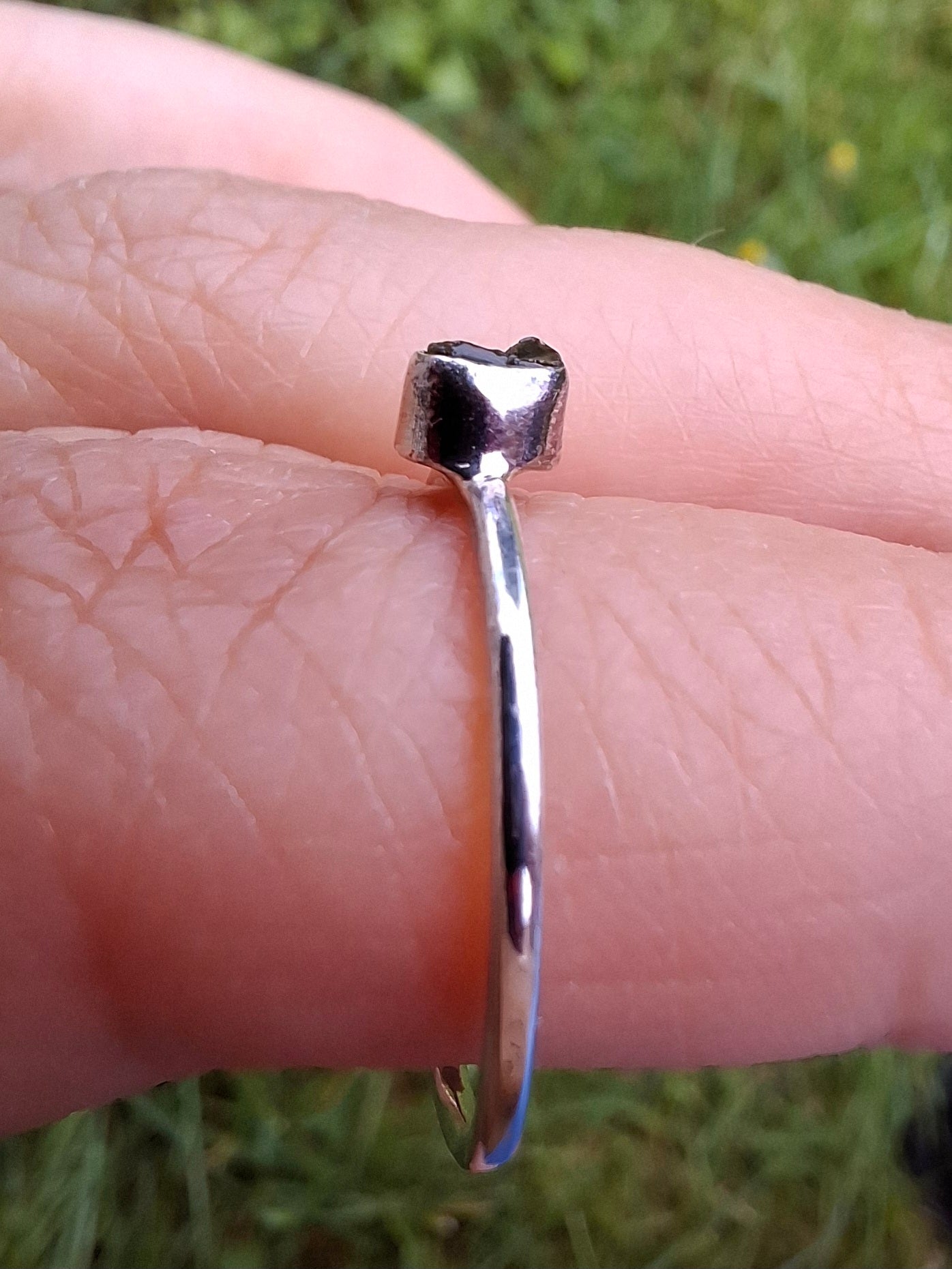 Moldavite Ring, size small P, 925 Silver, Tektite (Ref: R42)