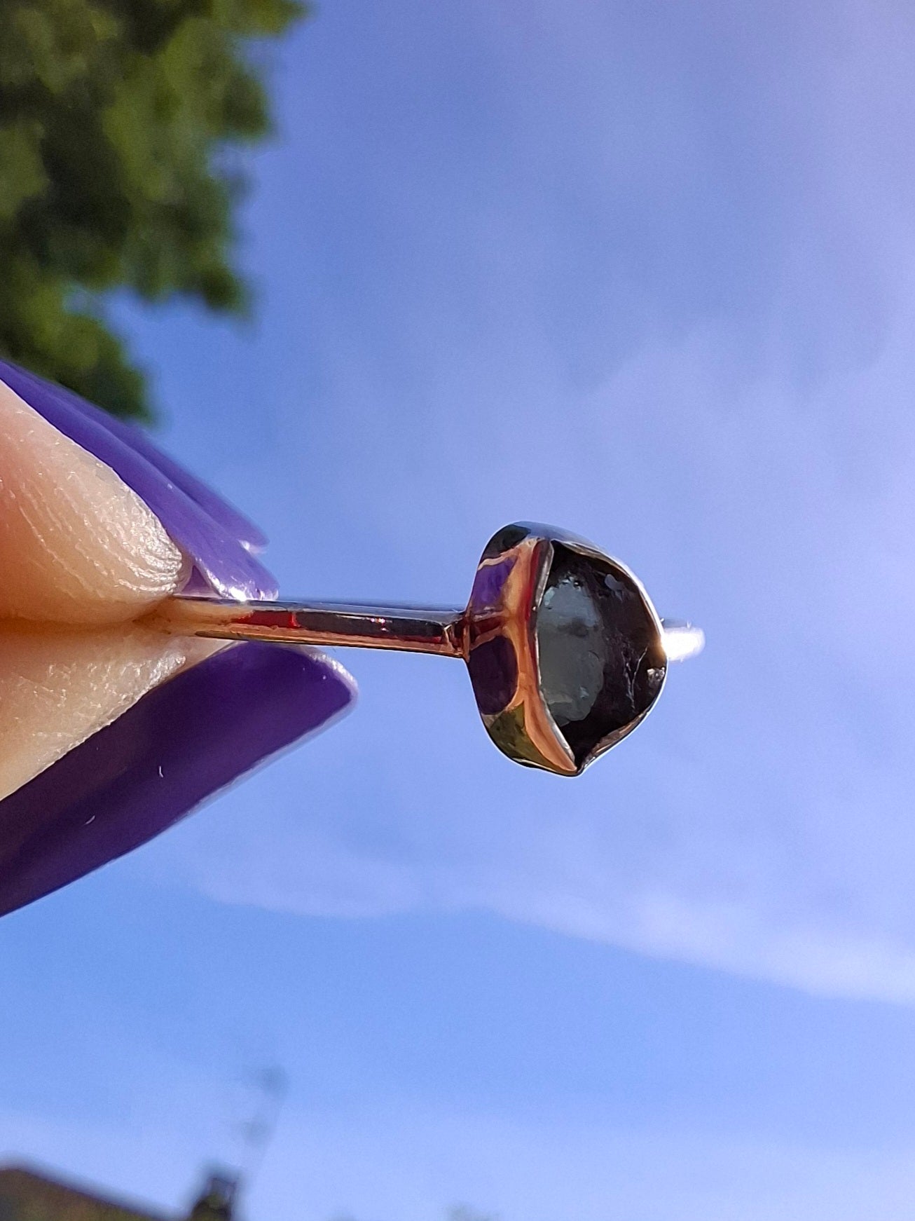 Moldavite Ring, size large T, 925 Silver, Tektite (Ref: R70)
