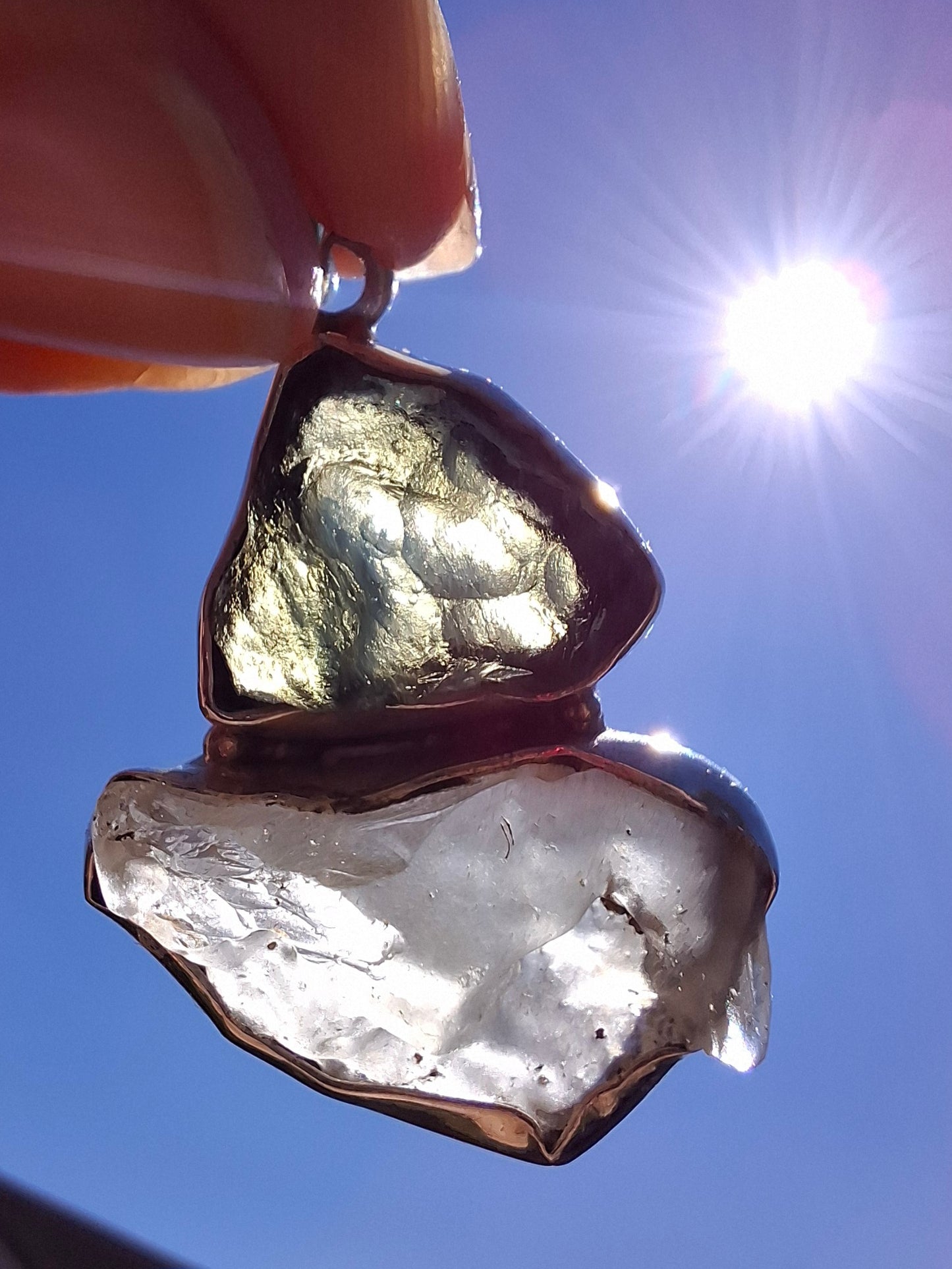 Moldavite & Libyan Desert Glass Pendant, 925 Silver, Tektite (Ref: MLP18)