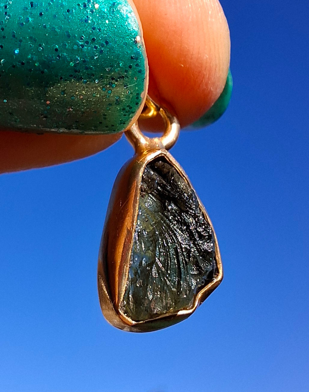 Moldavite Pendant, 14K GOLD Plated, Tektite (Ref: P449)