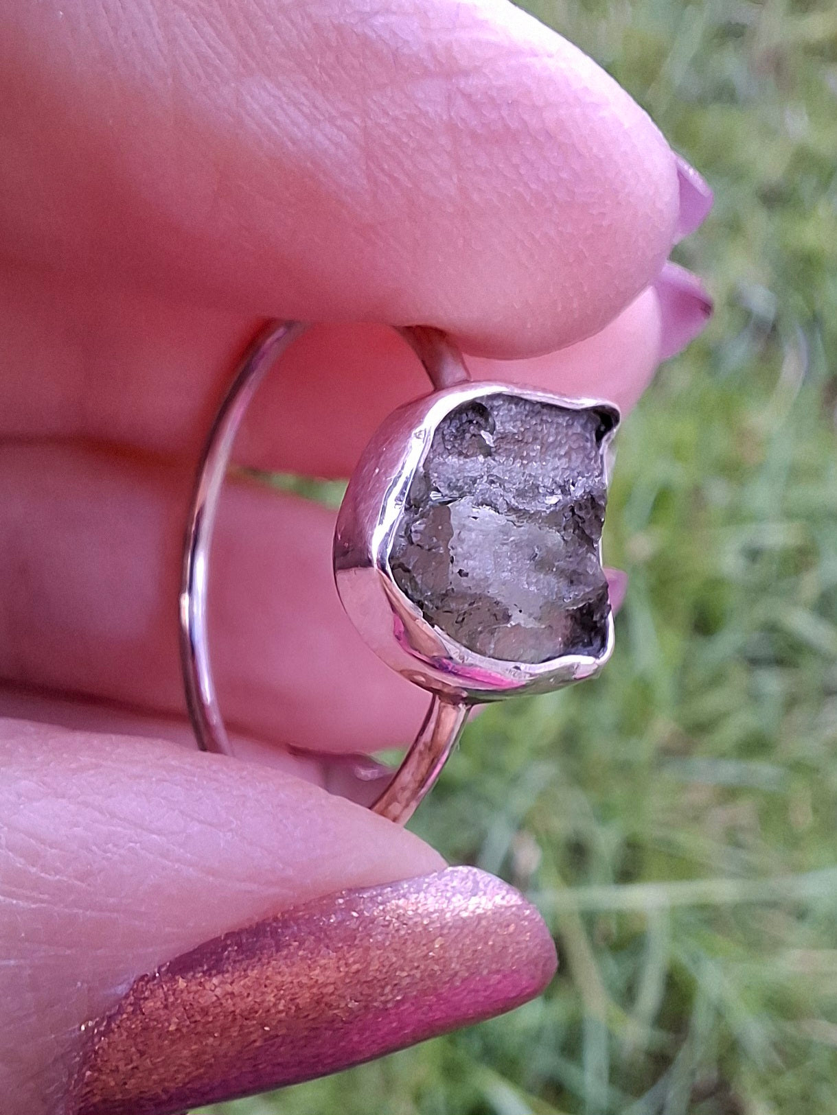 Moldavite Ring, size small U, 925 Silver, Tektite (Ref: R29)