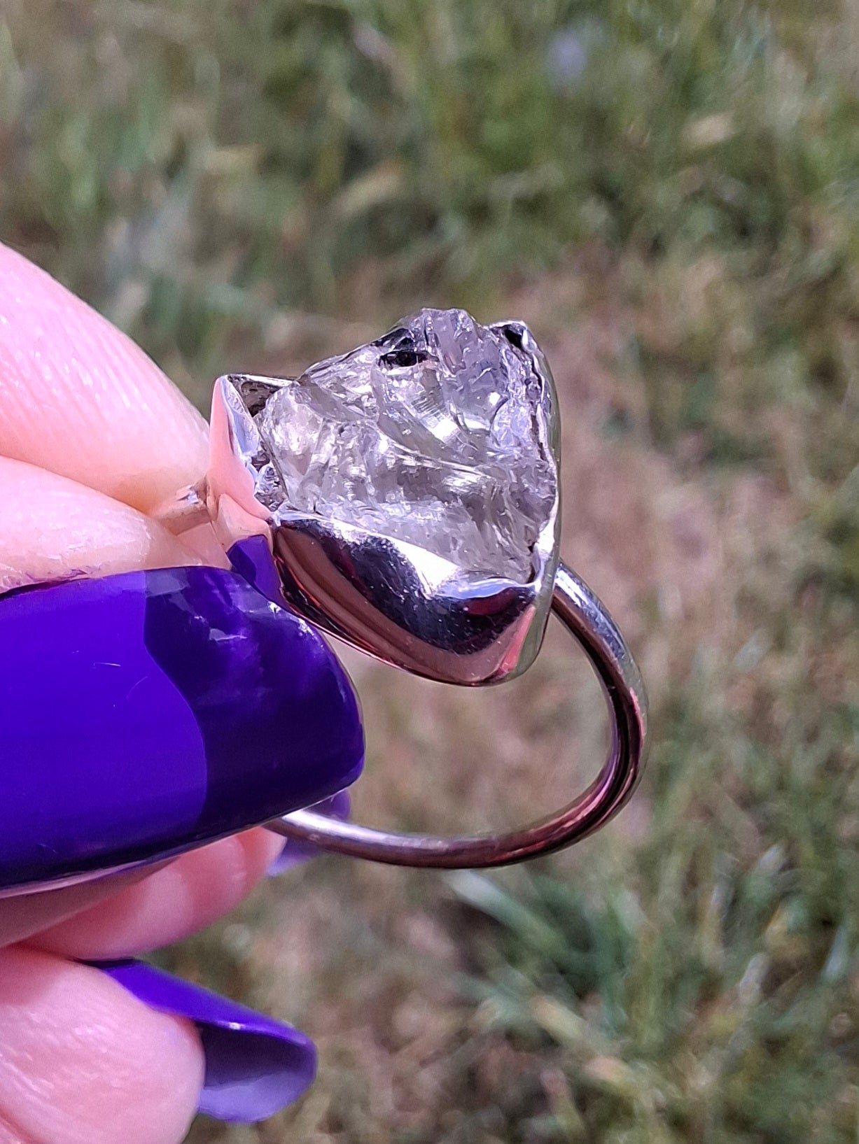 Libyan Desert Glass Ring, size large O, 925 Silver, Tektite (Ref: LR24)