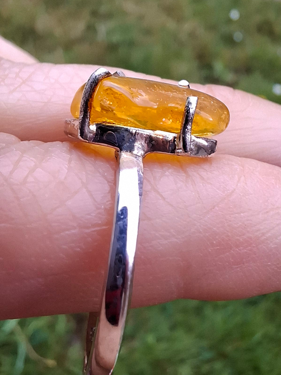 Baltic Amber Ring, size large U, 925 Silver, Fossil (Ref: AR21)