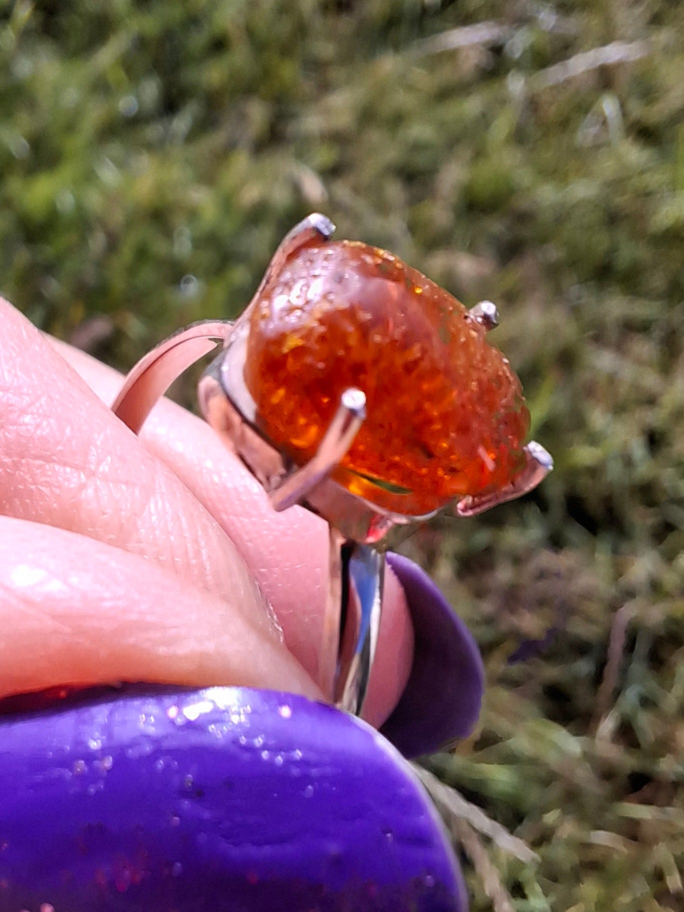 Baltic Amber Ring, size large X, 925 Silver, Fossil (Ref: AR32)